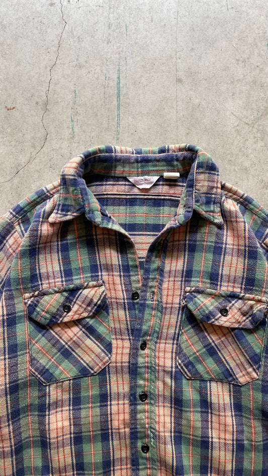 1990S PLAID BUTTON UP SHIRT GREEN/BLUE - L