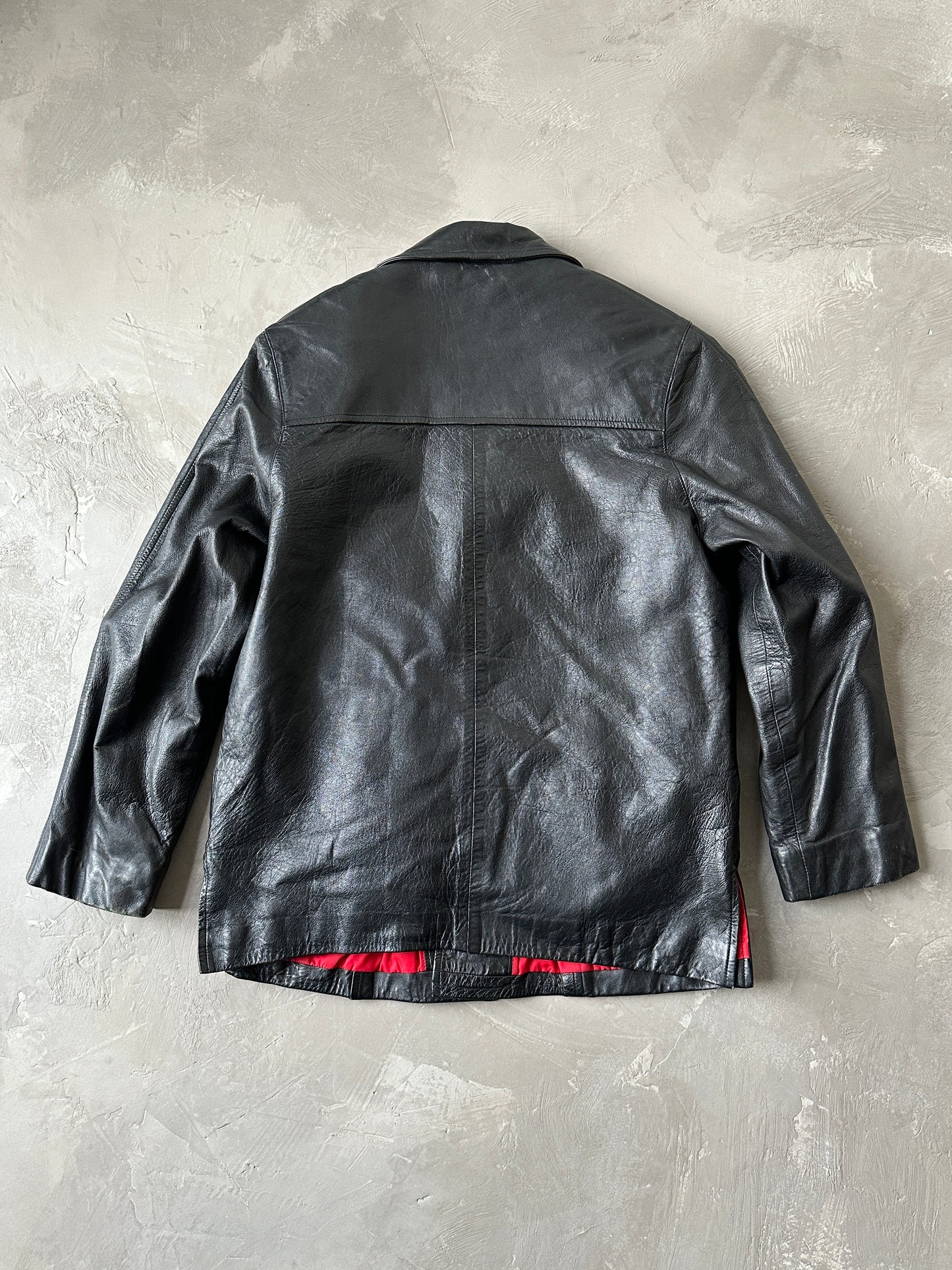 1990S - BLACK LEATHER COAT JACKET - M