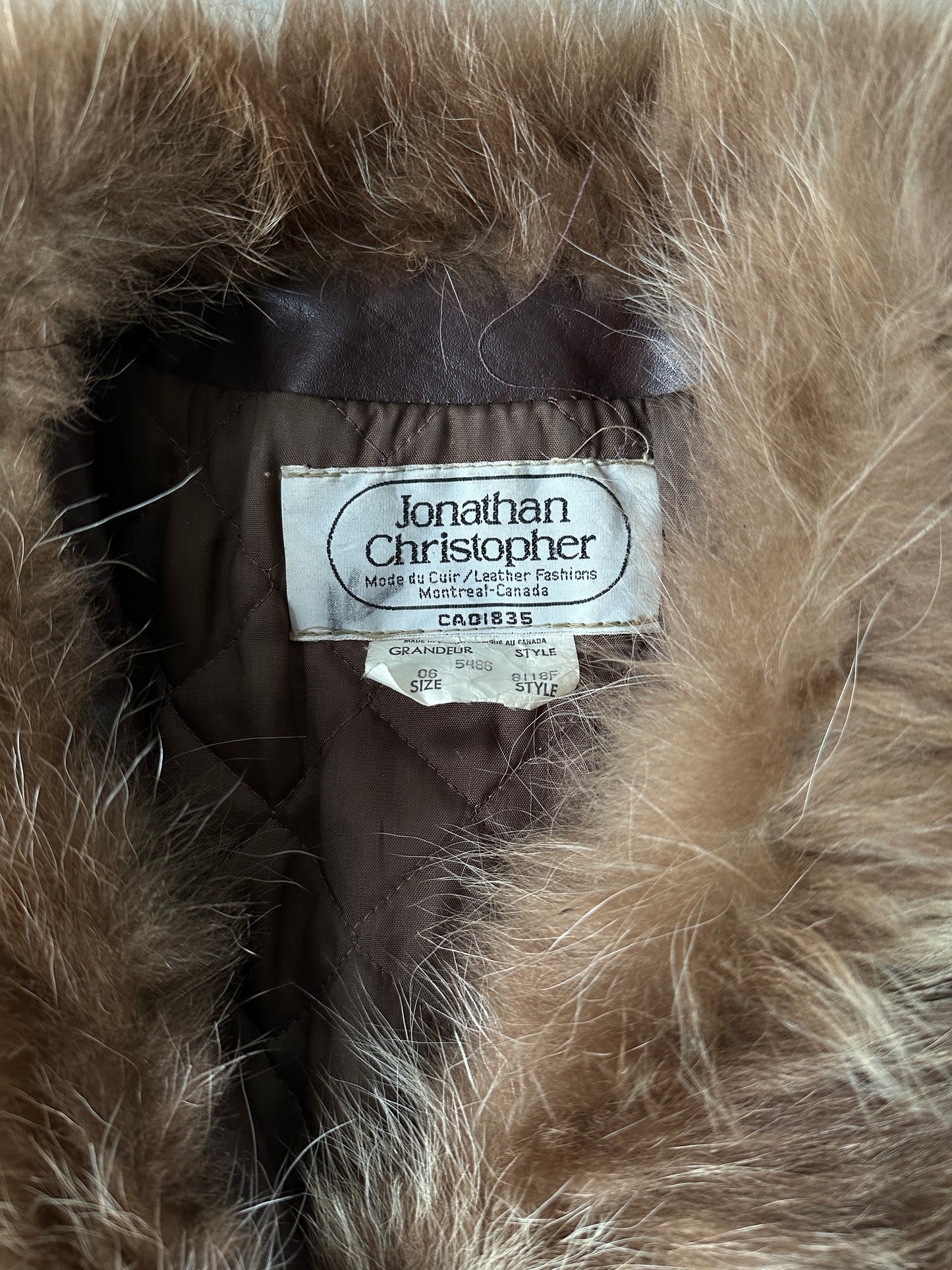 1970S - BURGUNDY LEATHER COAT REAL FUR COLLAR JACKET - S/M (W)