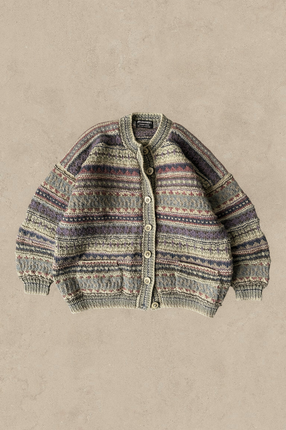 1990S - PURPLE/MULTI PATTERNED CARDIGAN SWEATER - M/L