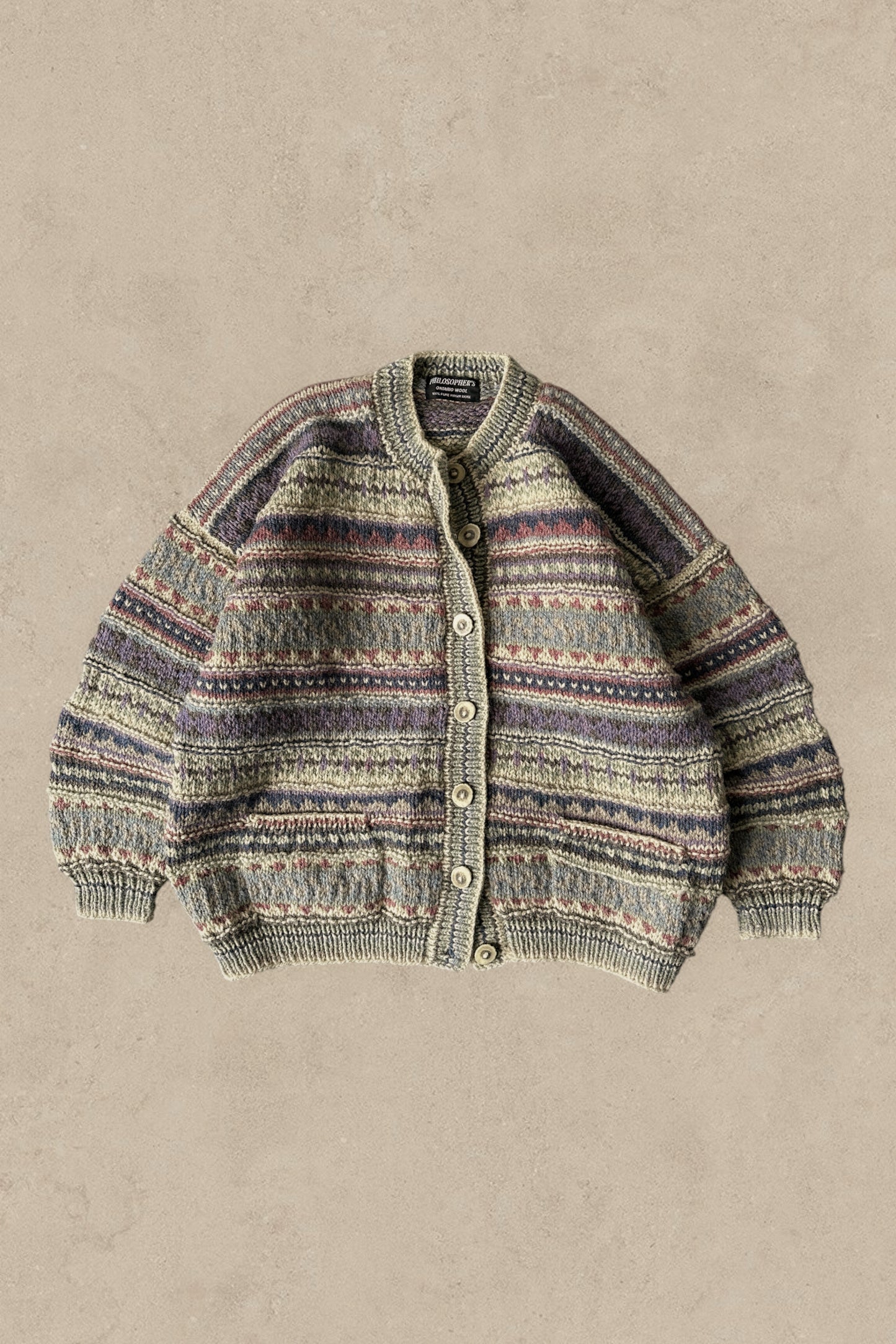 1990S - PURPLE/MULTI PATTERNED CARDIGAN SWEATER - M/L