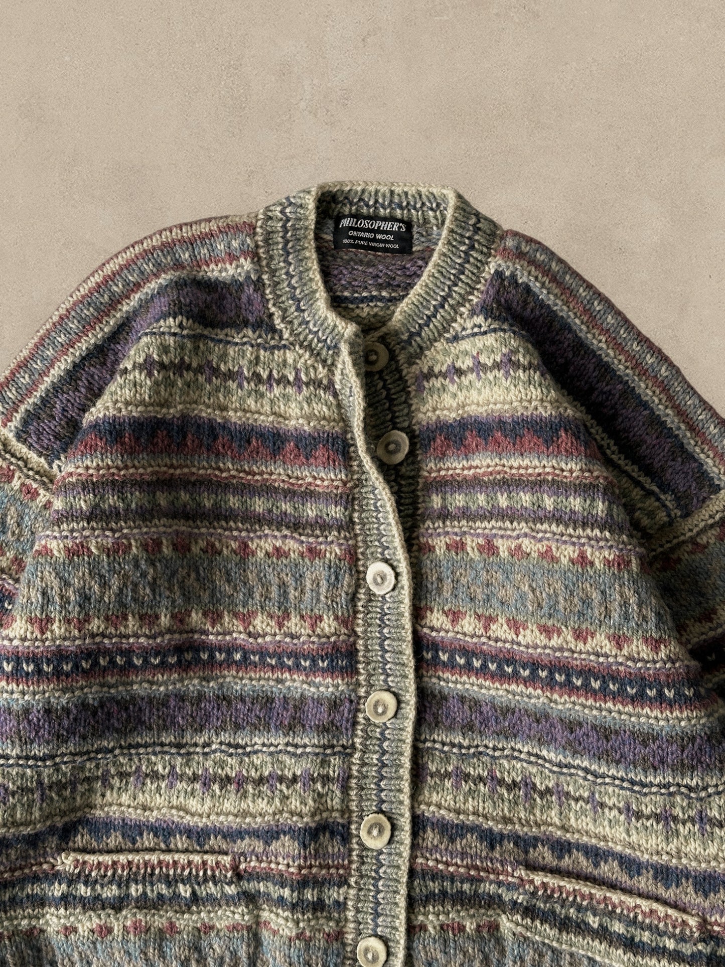 1990S - PURPLE/MULTI PATTERNED CARDIGAN SWEATER - M/L