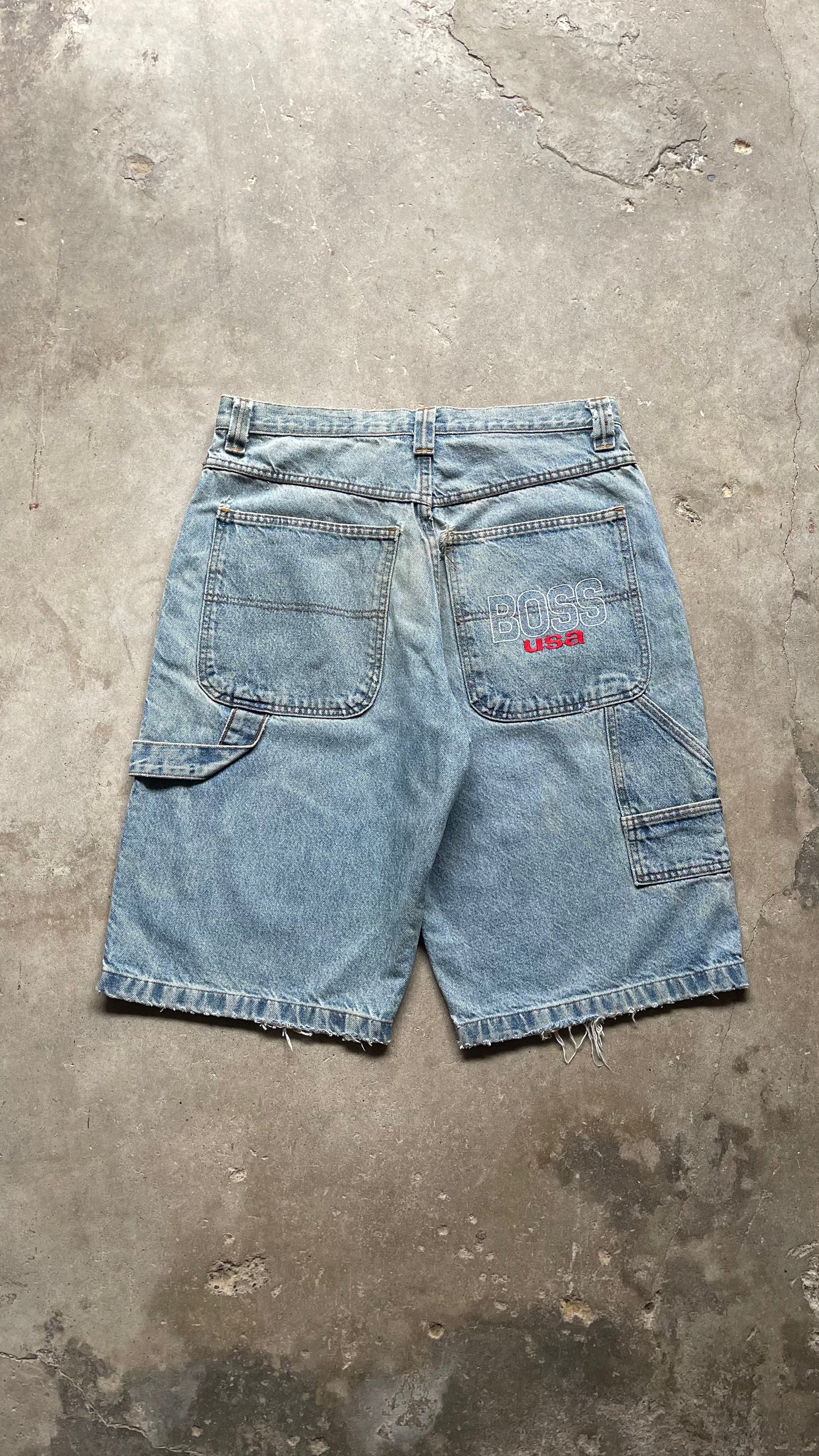 1990S BOSS USA CARPENTER DENIM SHORTS - 34X16