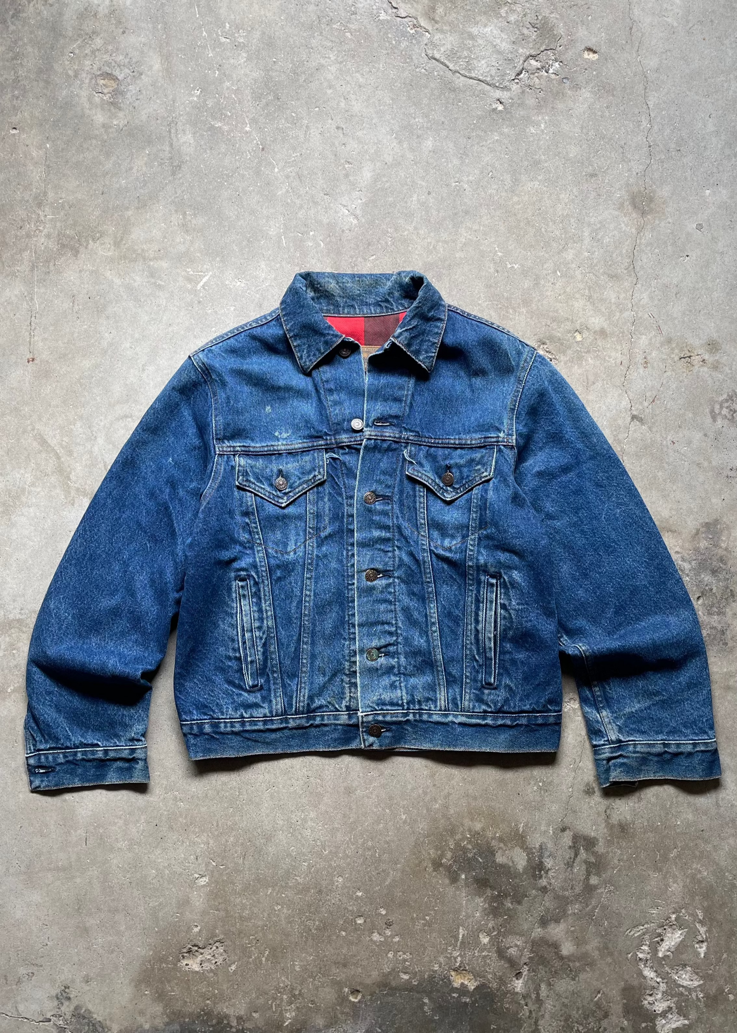 1990S TRUCKER LINED DENIM JACKET - L