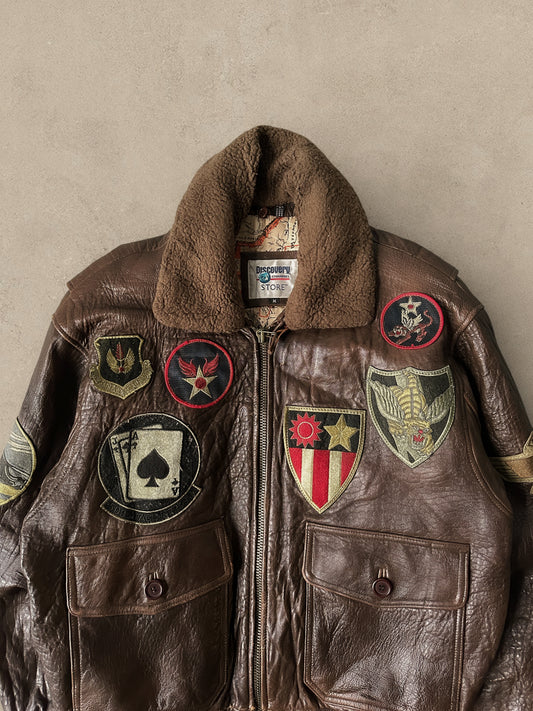 2000S - BROWN LEATHER FLIGHT JACKET - M