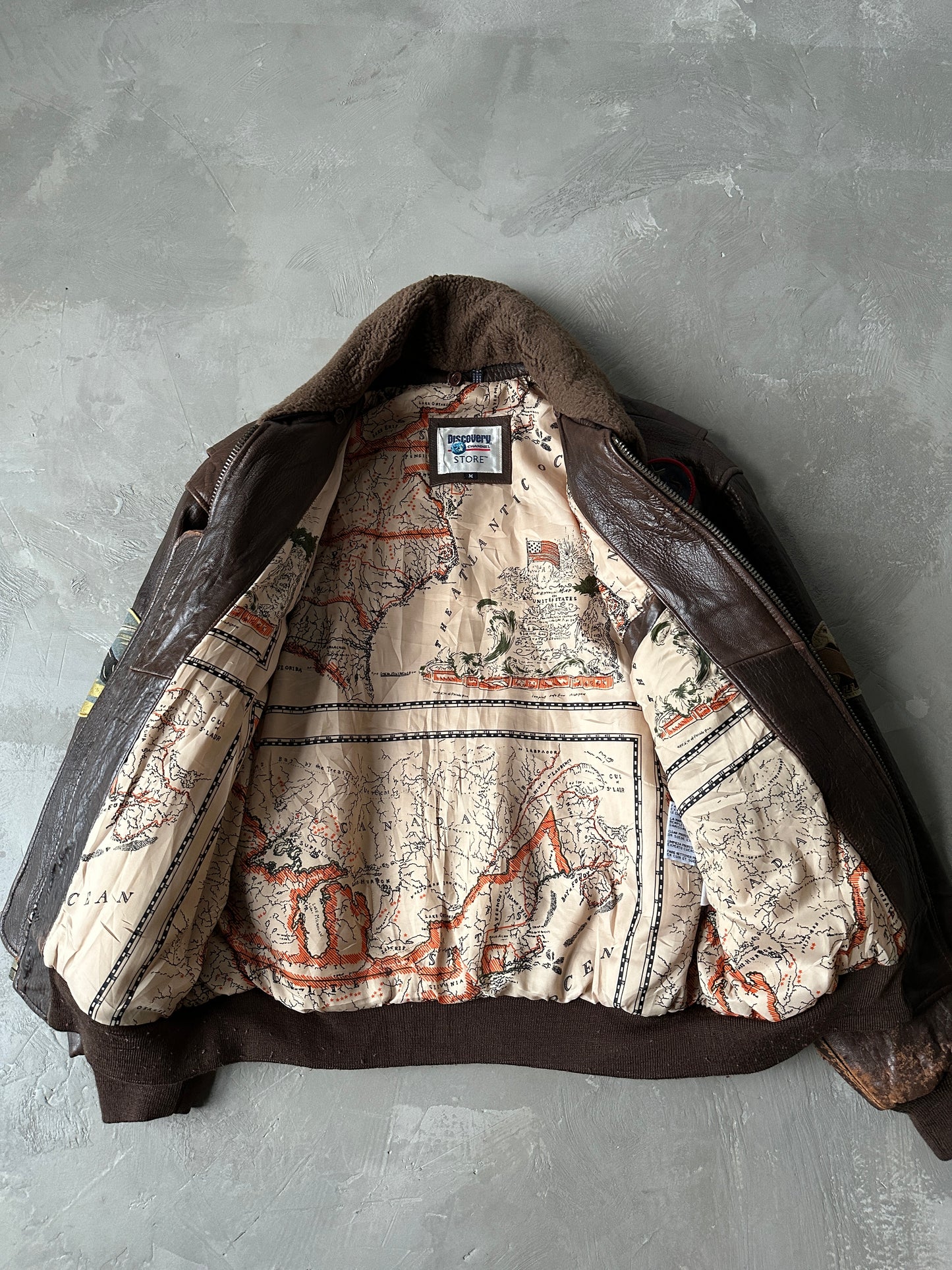 2000S - BROWN LEATHER FLIGHT JACKET - M