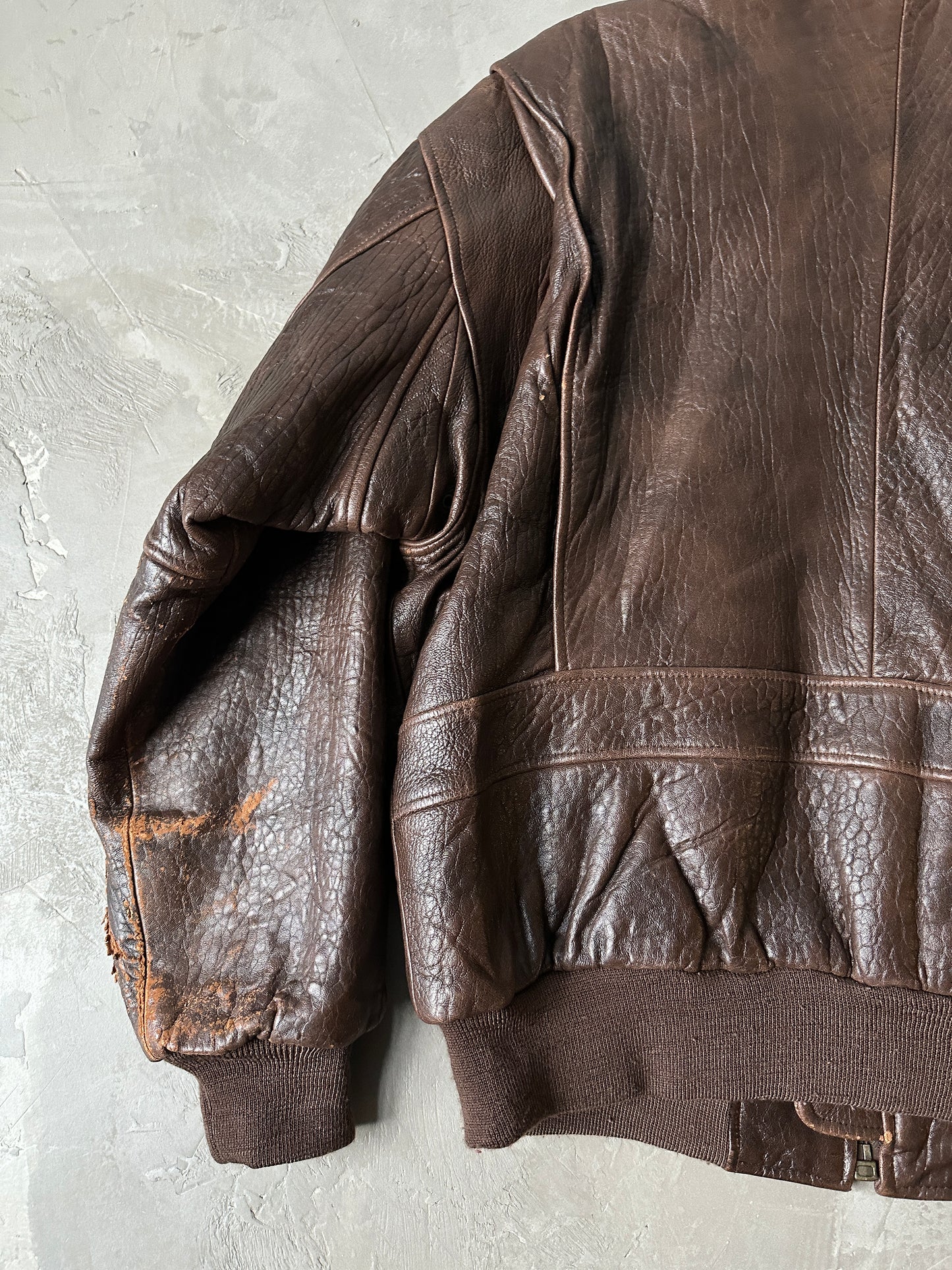 2000S - BROWN LEATHER FLIGHT JACKET - M