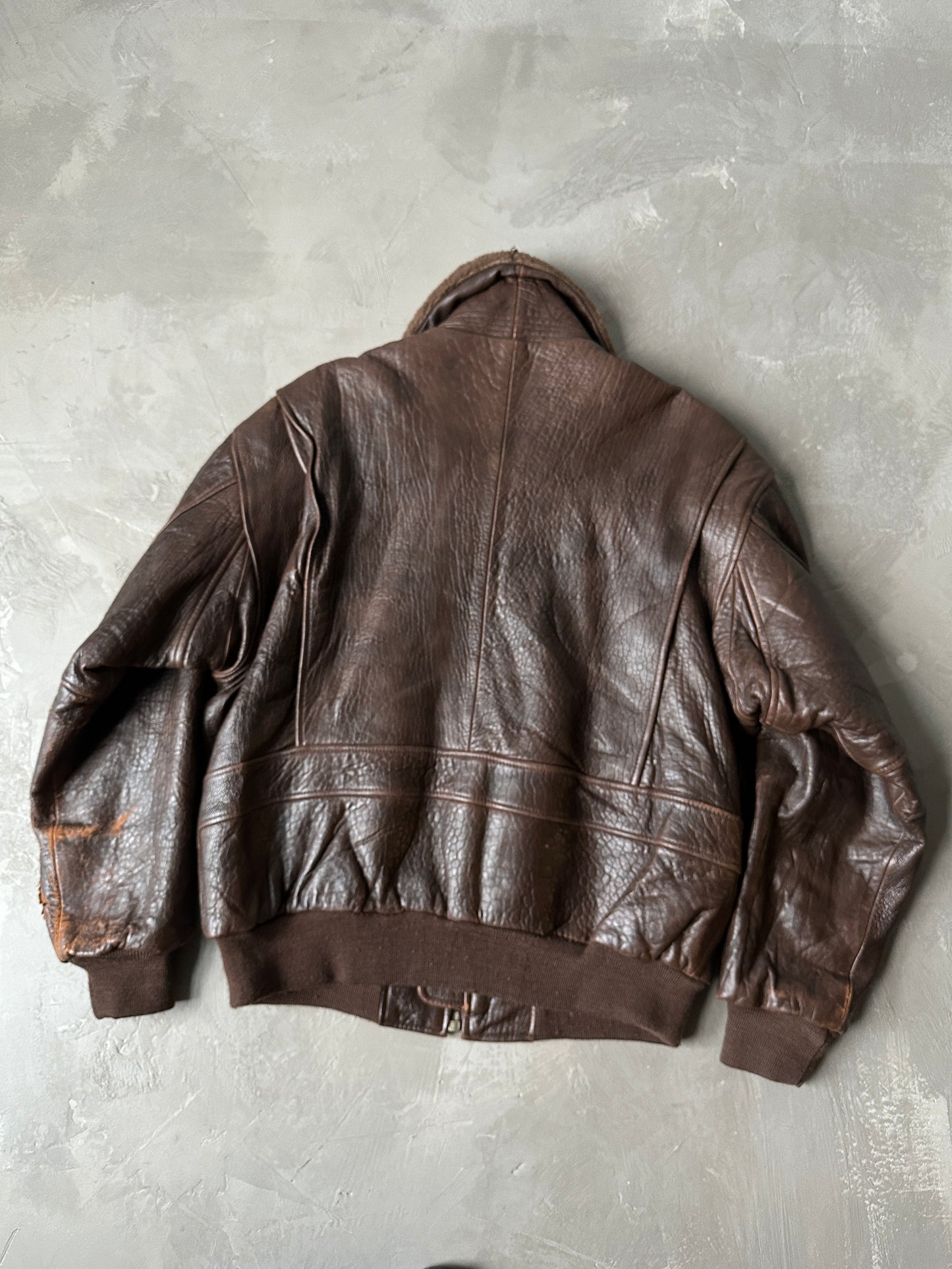 2000S - BROWN LEATHER FLIGHT JACKET - M