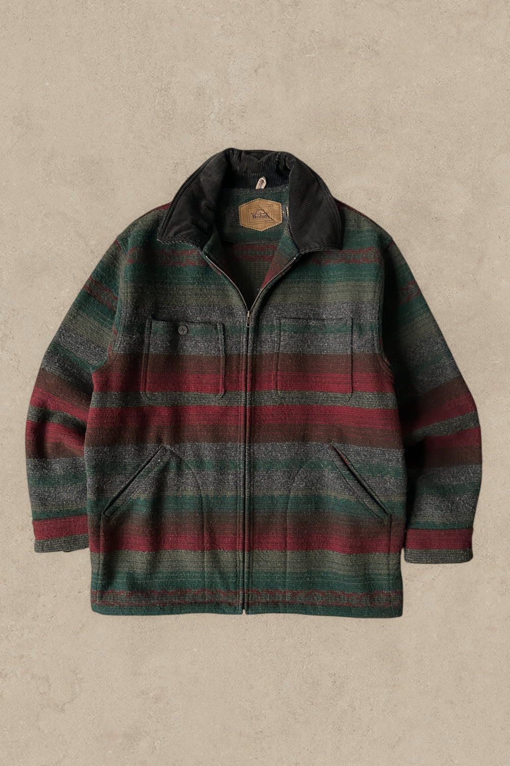 1980S - GREEN/RED WOOL PLAID WOOLRICH JACKET - L