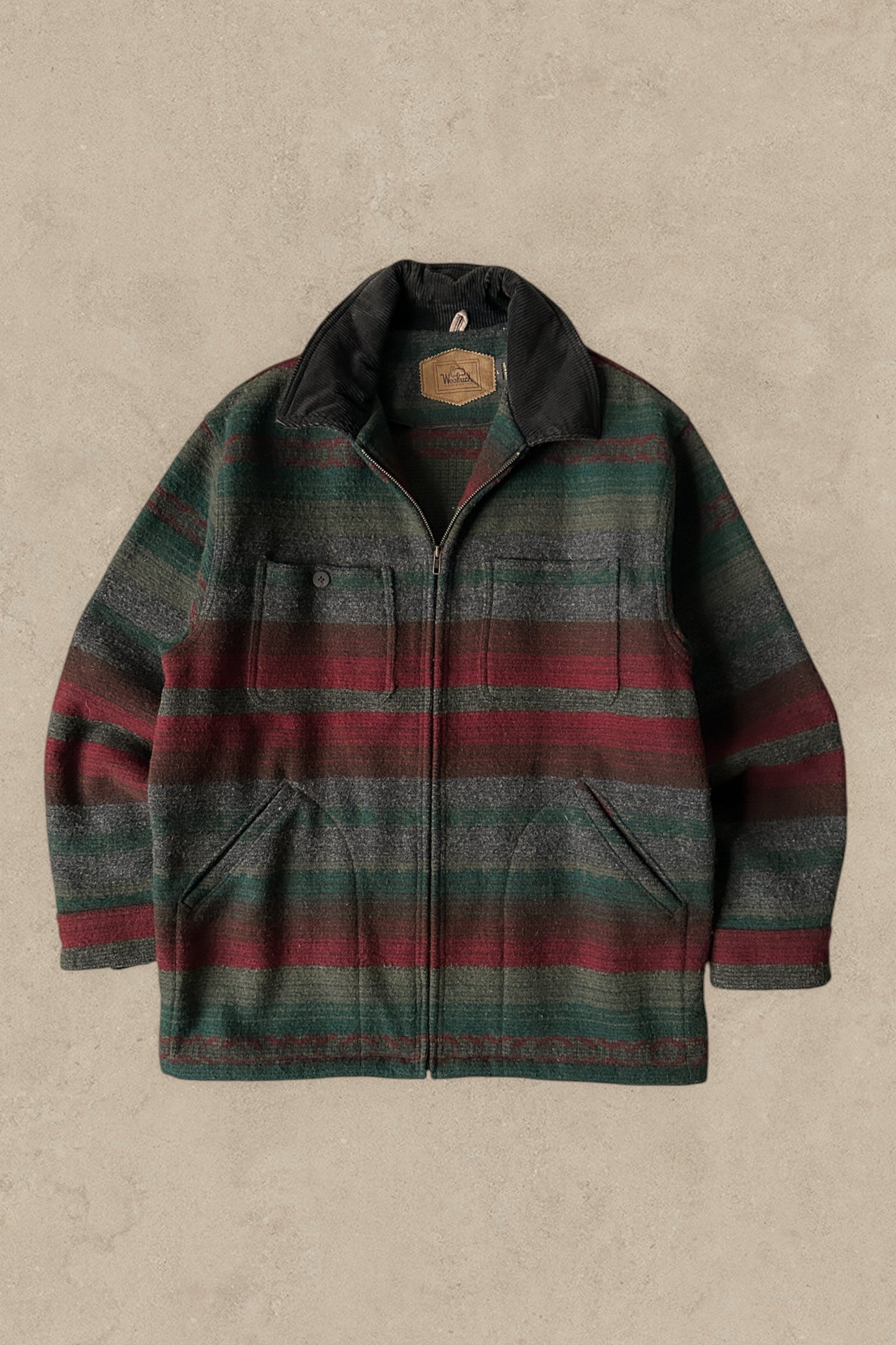 1980S - GREEN/RED WOOL PLAID WOOLRICH JACKET - L