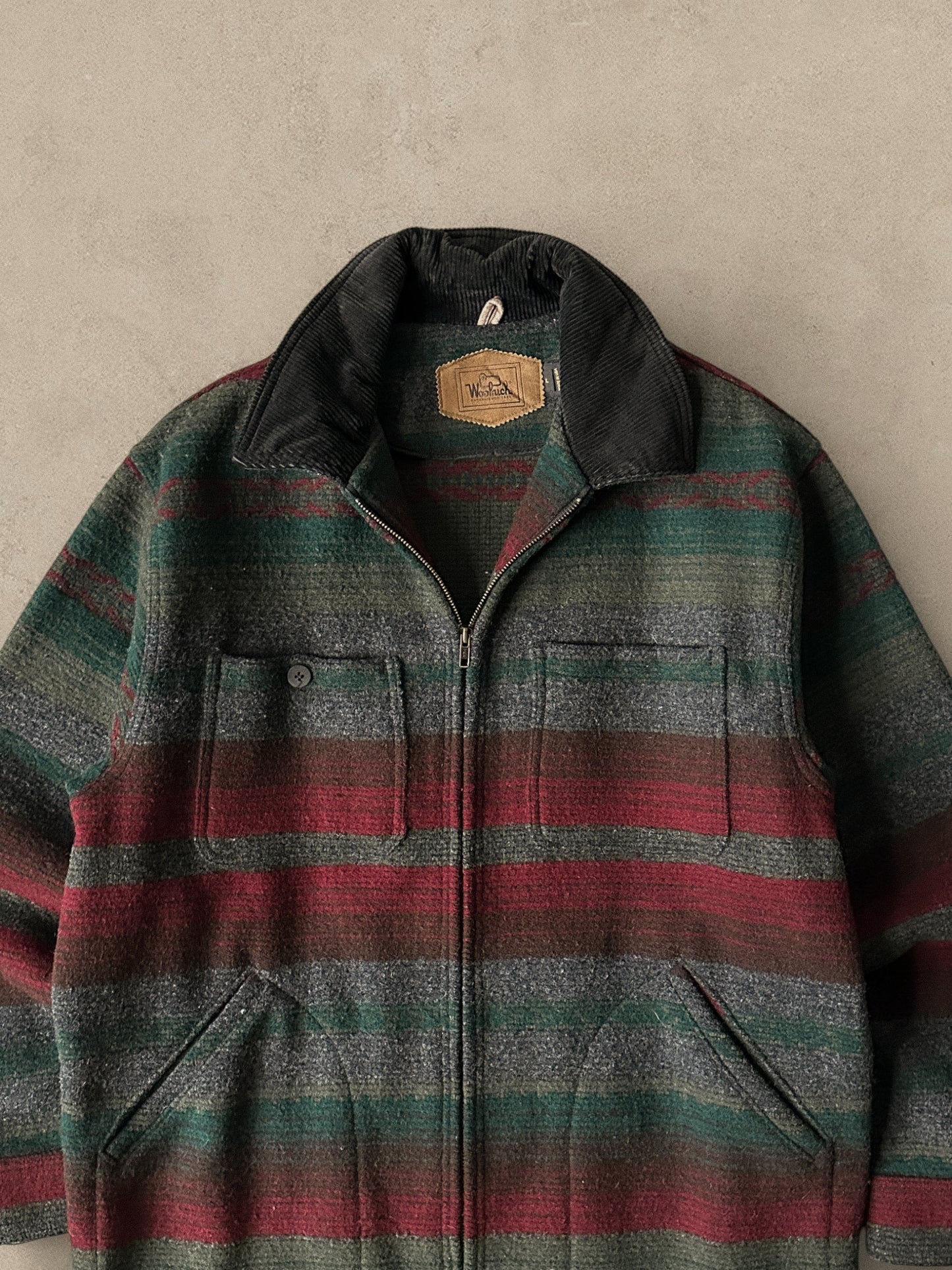1980S - GREEN/RED WOOL PLAID WOOLRICH JACKET - L
