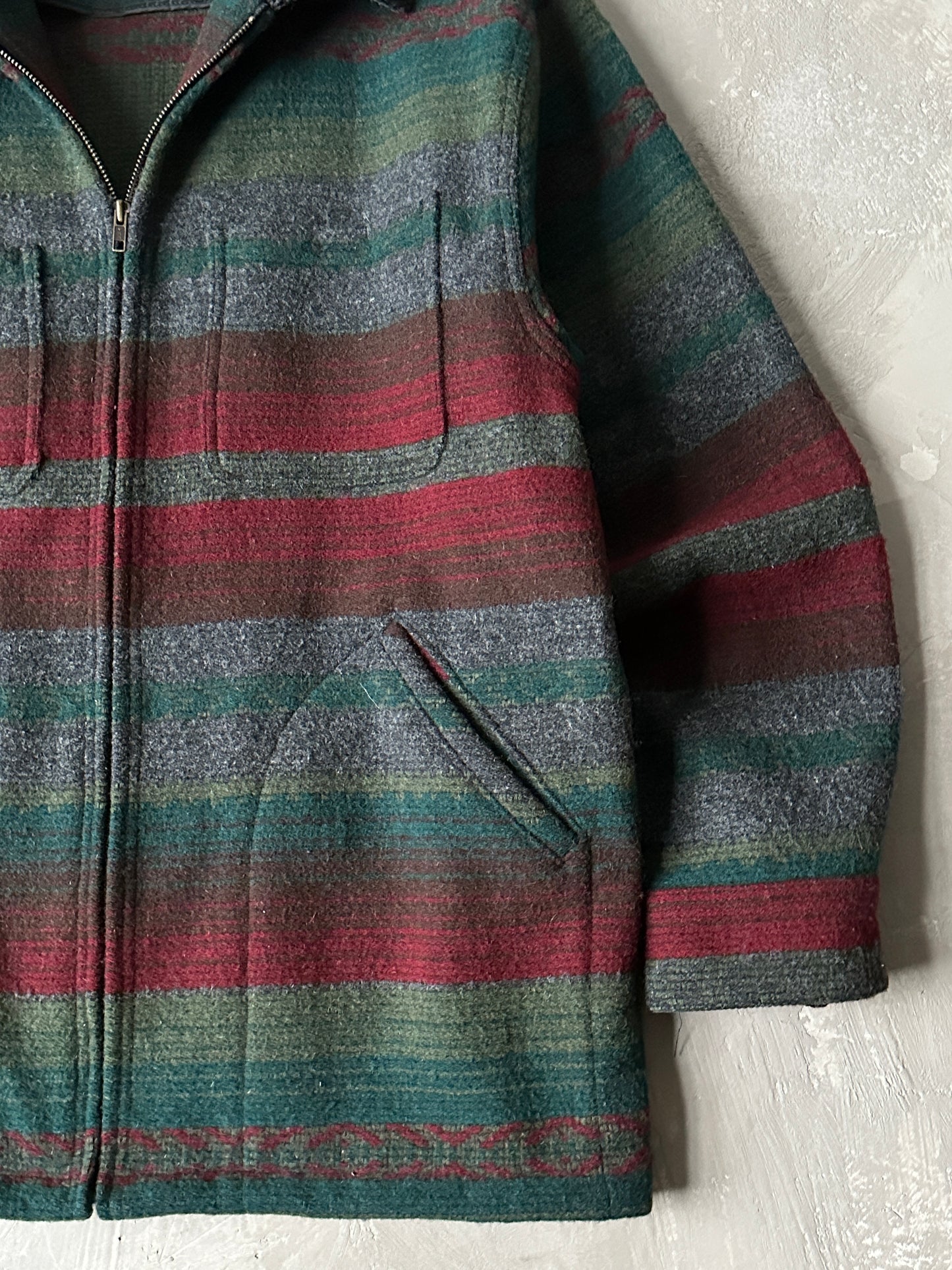 1980S - GREEN/RED WOOL PLAID WOOLRICH JACKET - L