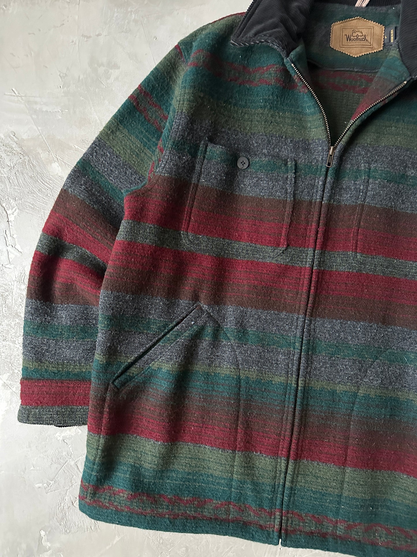 1980S - GREEN/RED WOOL PLAID WOOLRICH JACKET - L