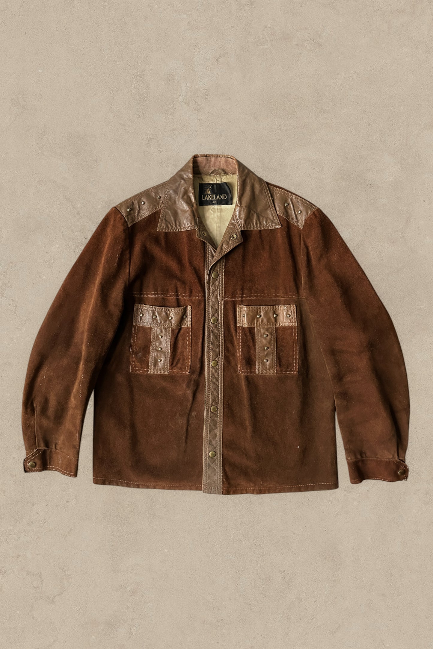 1980S - SUEDE STUDDED WESTERN LEATHER JACKET - L (42)