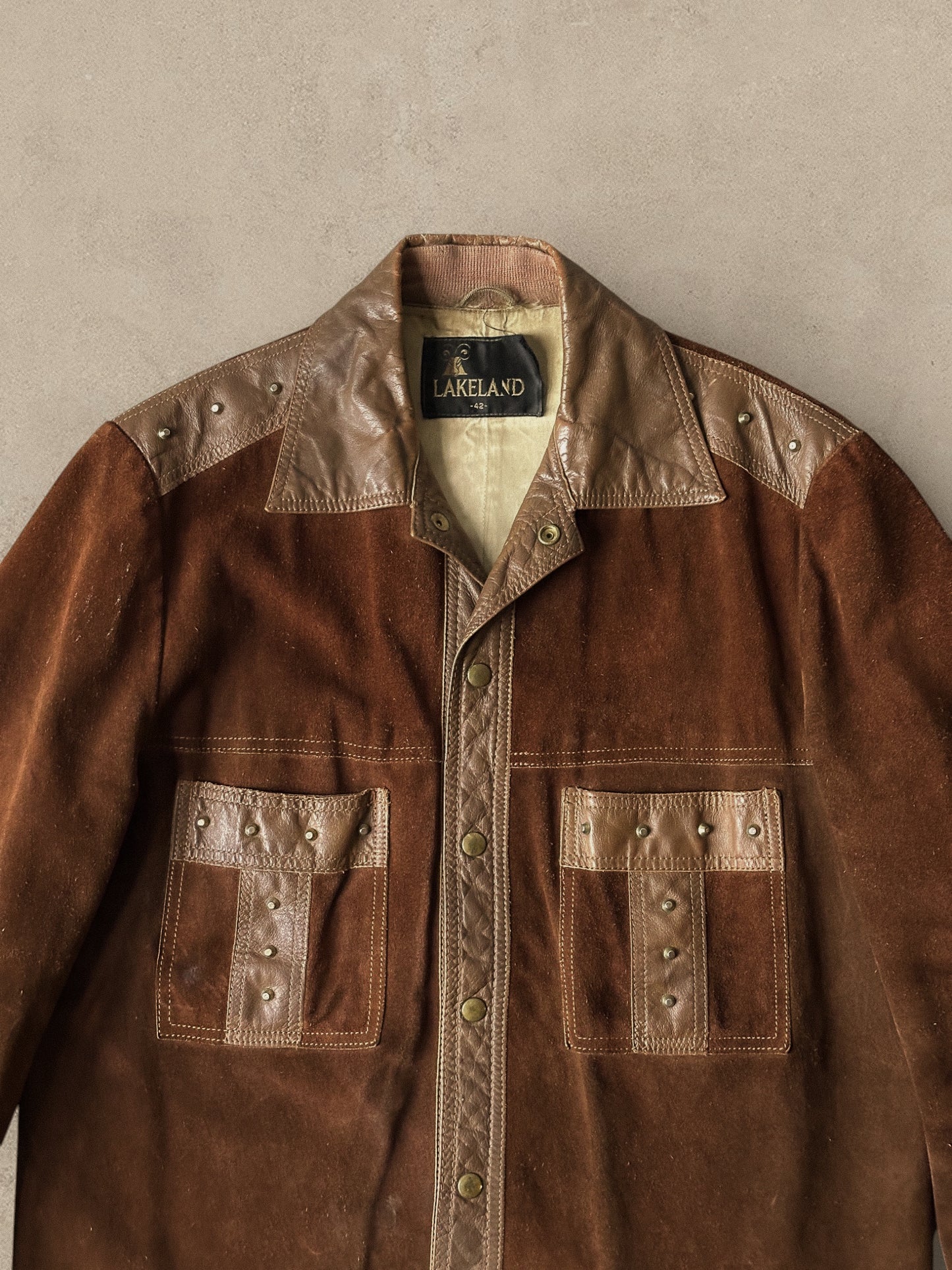 1980S - SUEDE STUDDED WESTERN LEATHER JACKET - L (42)