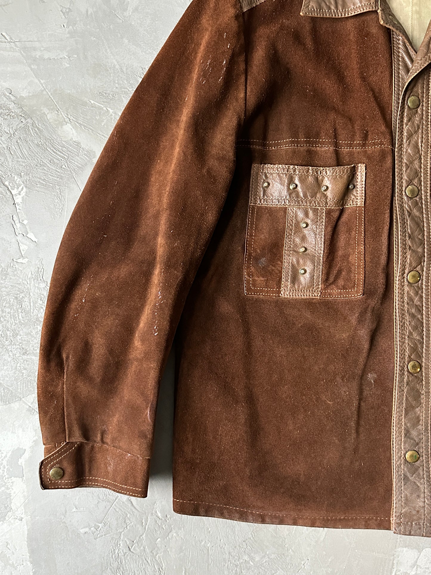 1980S - SUEDE STUDDED WESTERN LEATHER JACKET - L (42)