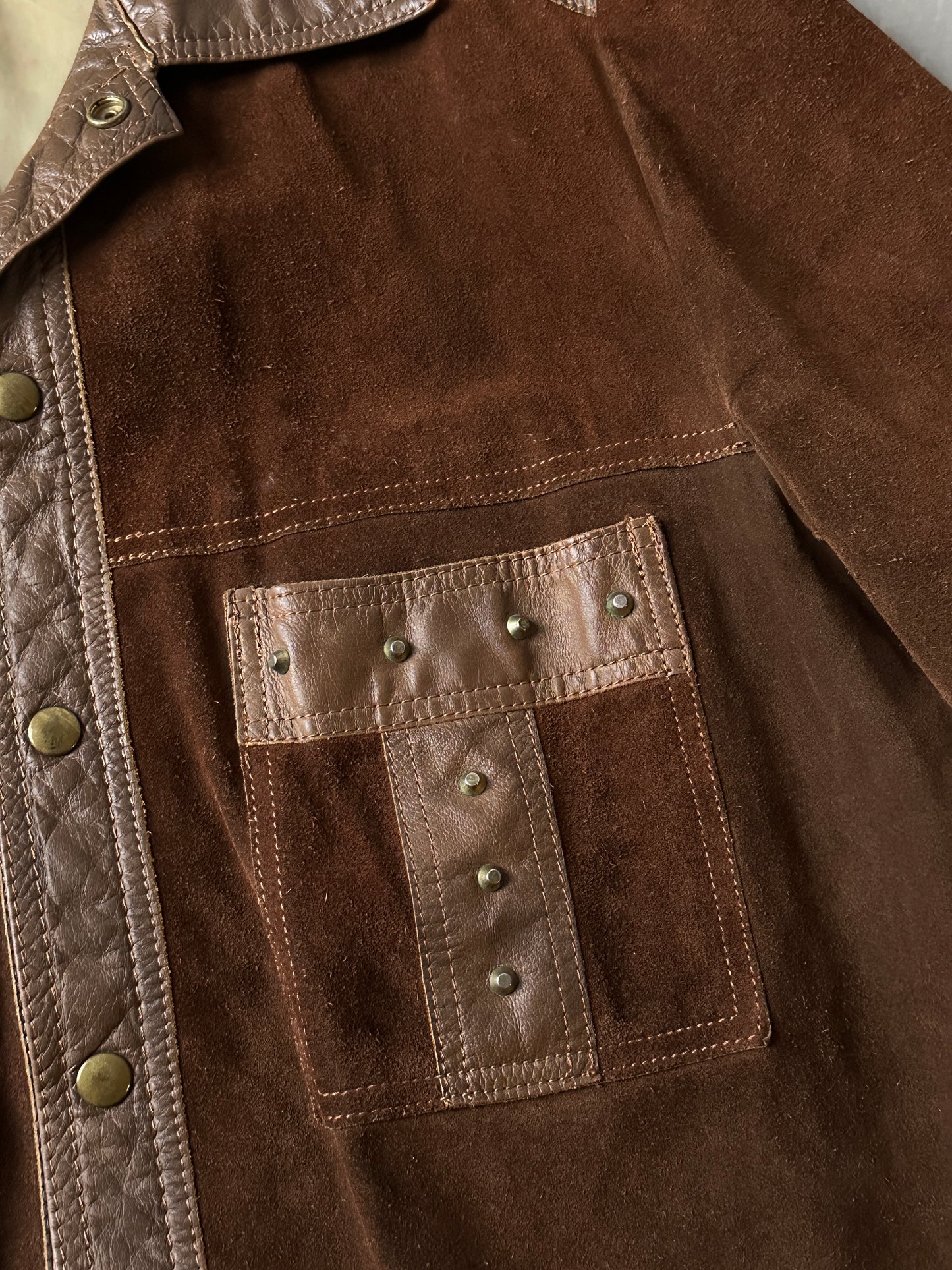 1980S - SUEDE STUDDED WESTERN LEATHER JACKET - L (42)
