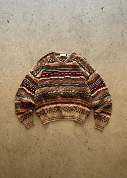 1990S STRIPE PATTERNED SWEATER BROWN - L