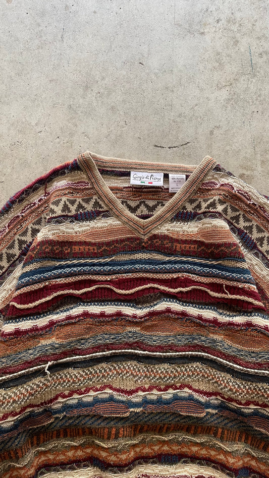 1990S STRIPE PATTERNED SWEATER BROWN - L