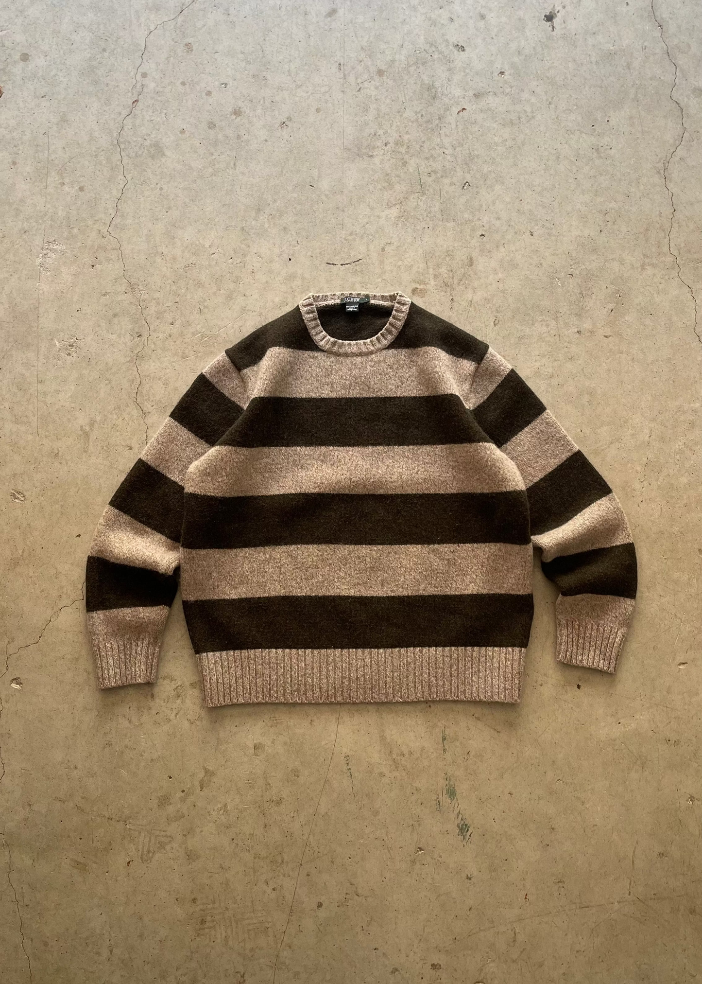 2000S J.CREW STRIPE SWEATER OLIVE/BEIGE - L
