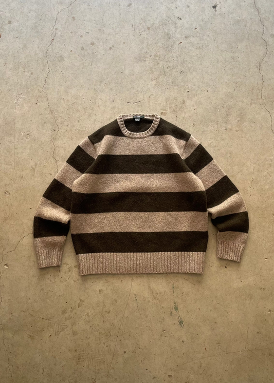 2000S J.CREW STRIPE SWEATER OLIVE/BEIGE - L