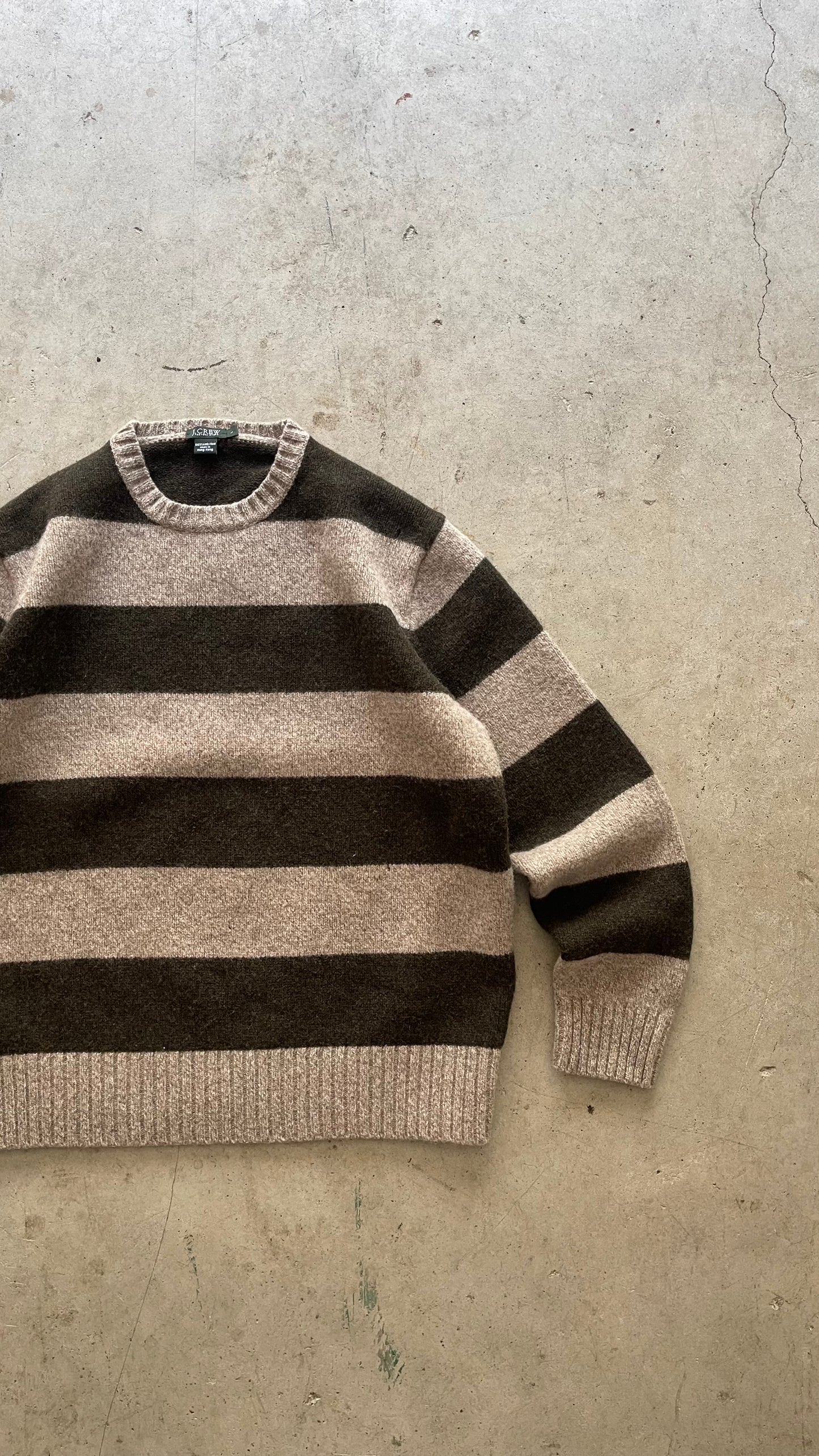 2000S J.CREW STRIPE SWEATER OLIVE/BEIGE - L
