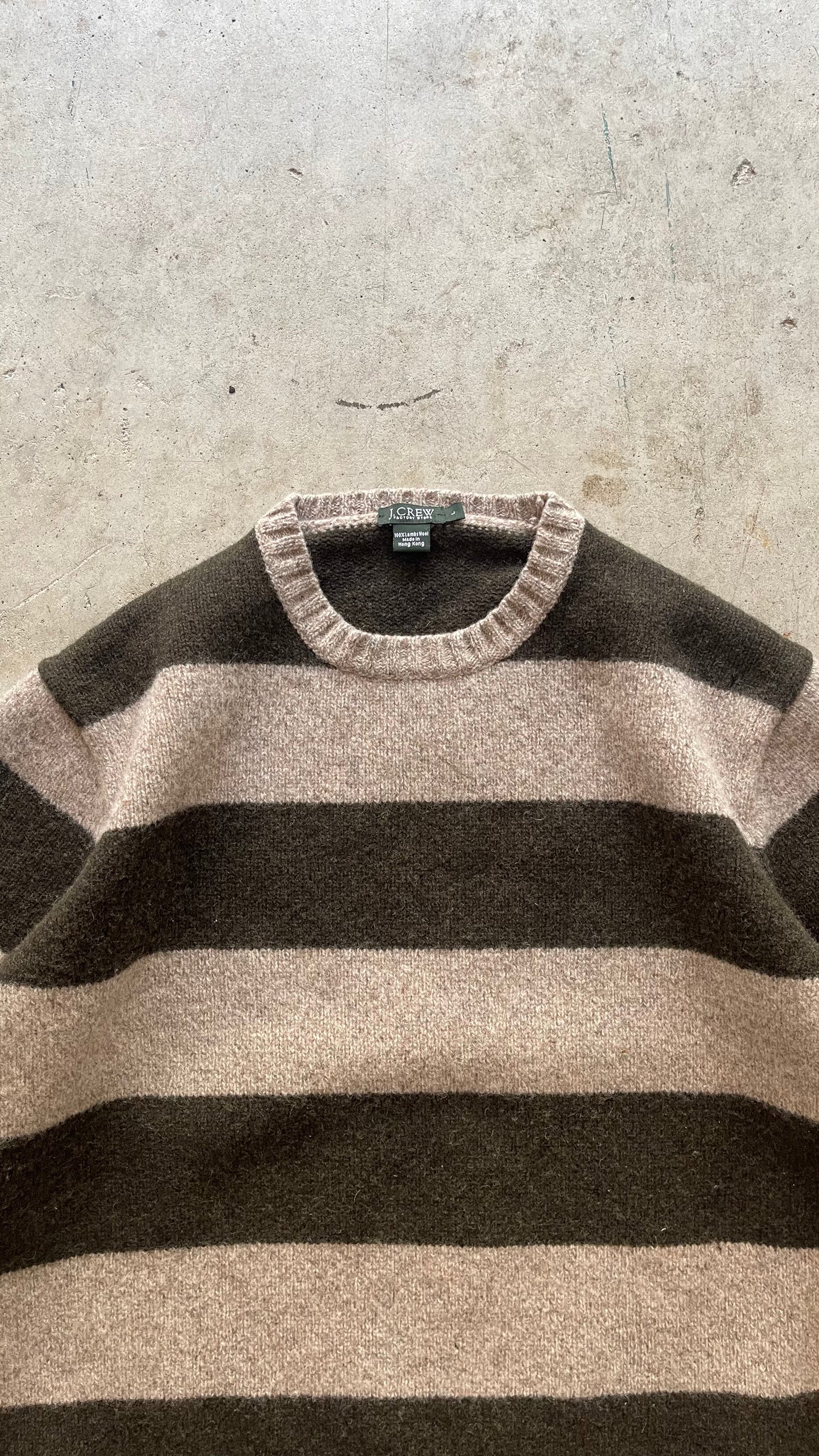 2000S J.CREW STRIPE SWEATER OLIVE/BEIGE - L