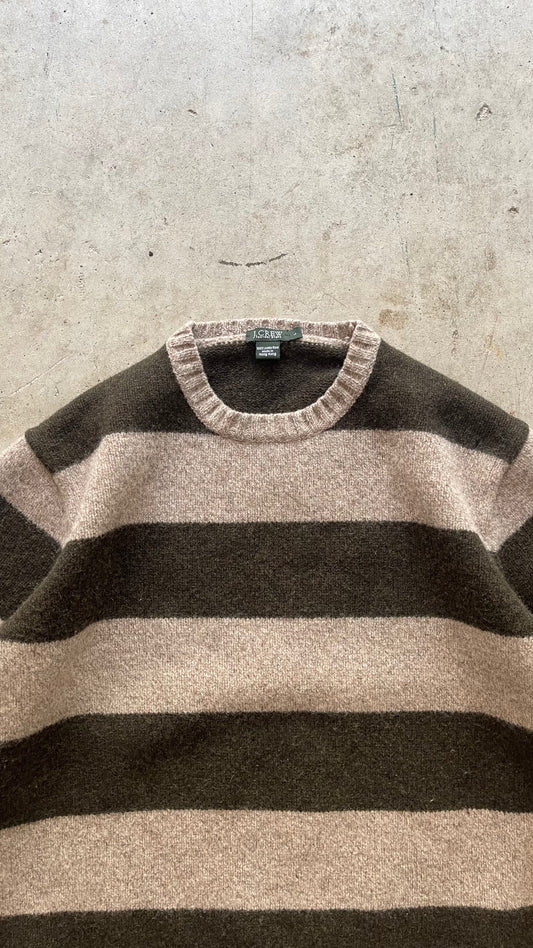2000S J.CREW STRIPE SWEATER OLIVE/BEIGE - L