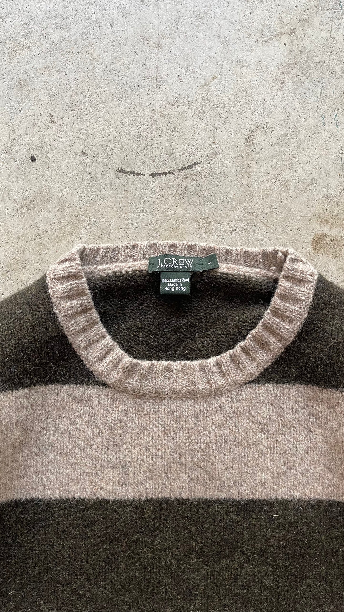 2000S J.CREW STRIPE SWEATER OLIVE/BEIGE - L