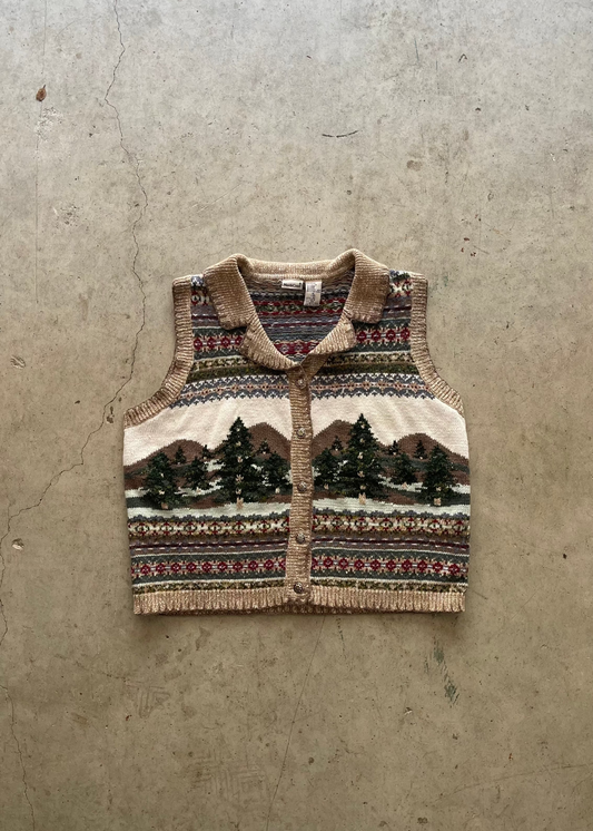 1990S WOOL PATTERNED VEST - XL