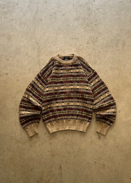 1990S 3D PATTERNED SWEATER BROWN - L