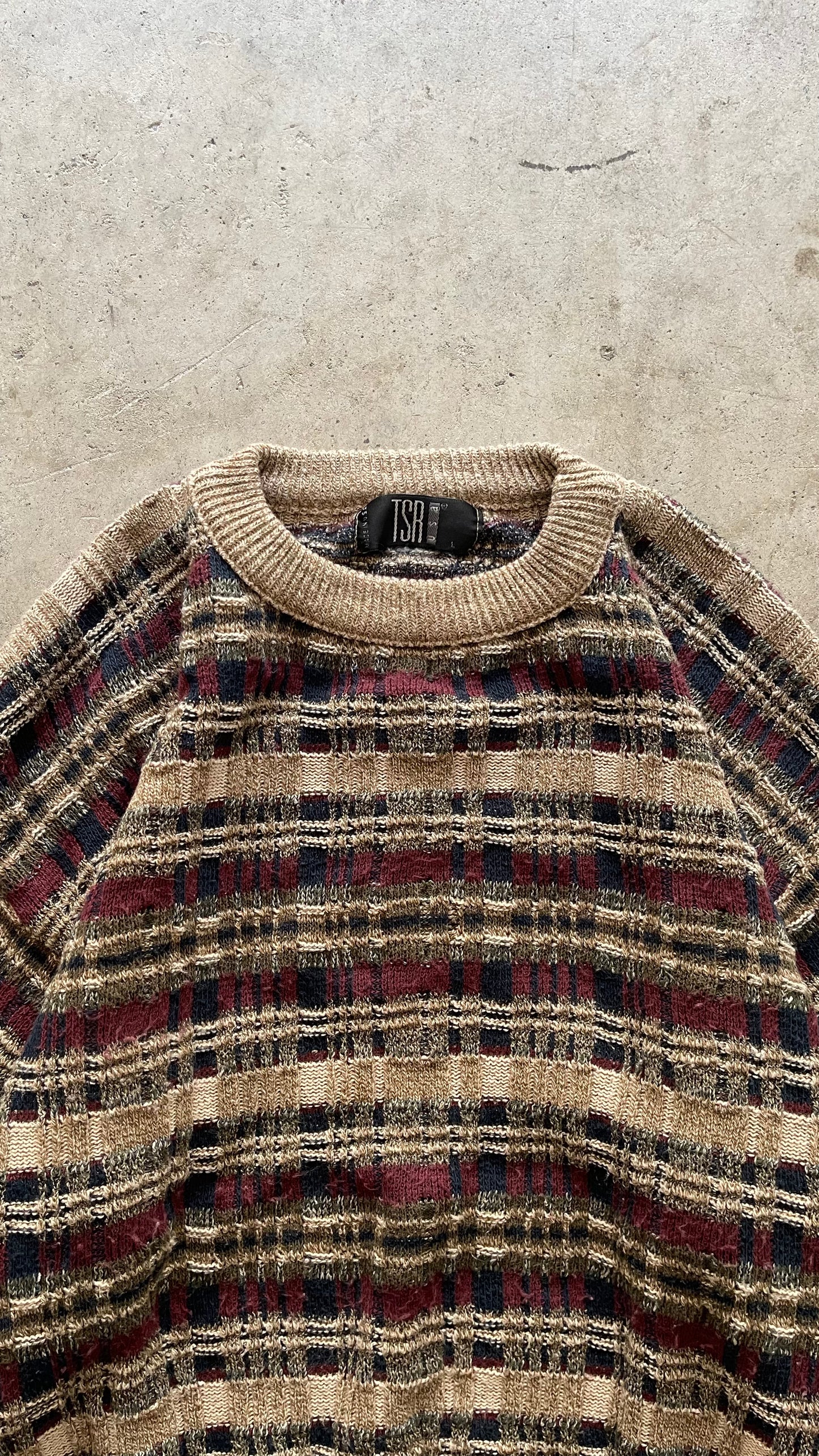 1990S 3D PATTERNED SWEATER BROWN - L