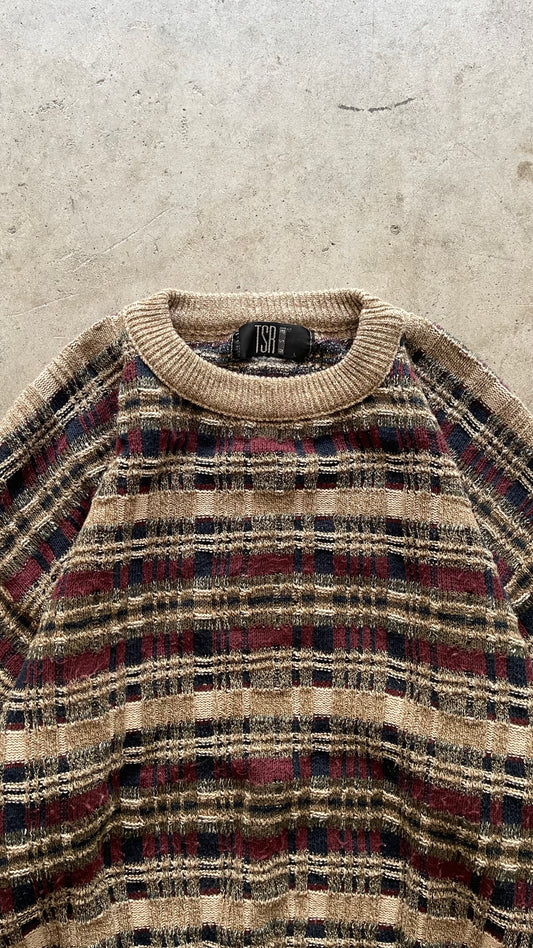 1990S 3D PATTERNED SWEATER BROWN - L