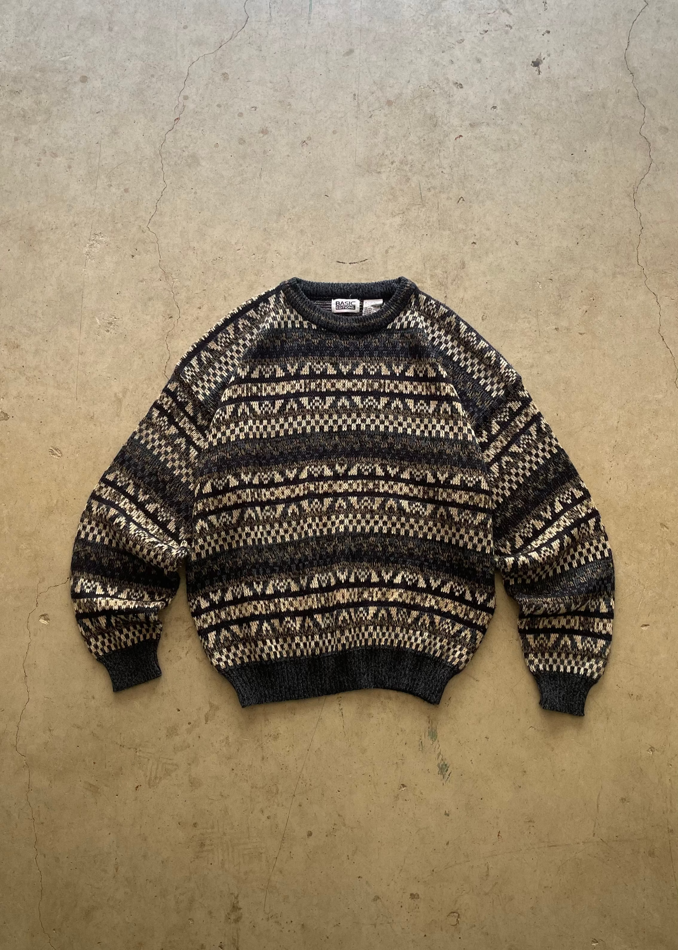 1990S PATTERNED SWEATER NAVY - XL