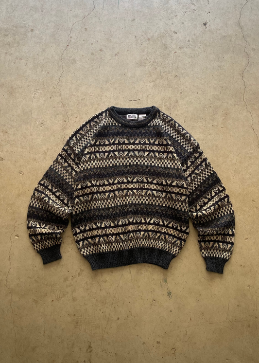 1990S PATTERNED SWEATER NAVY - XL