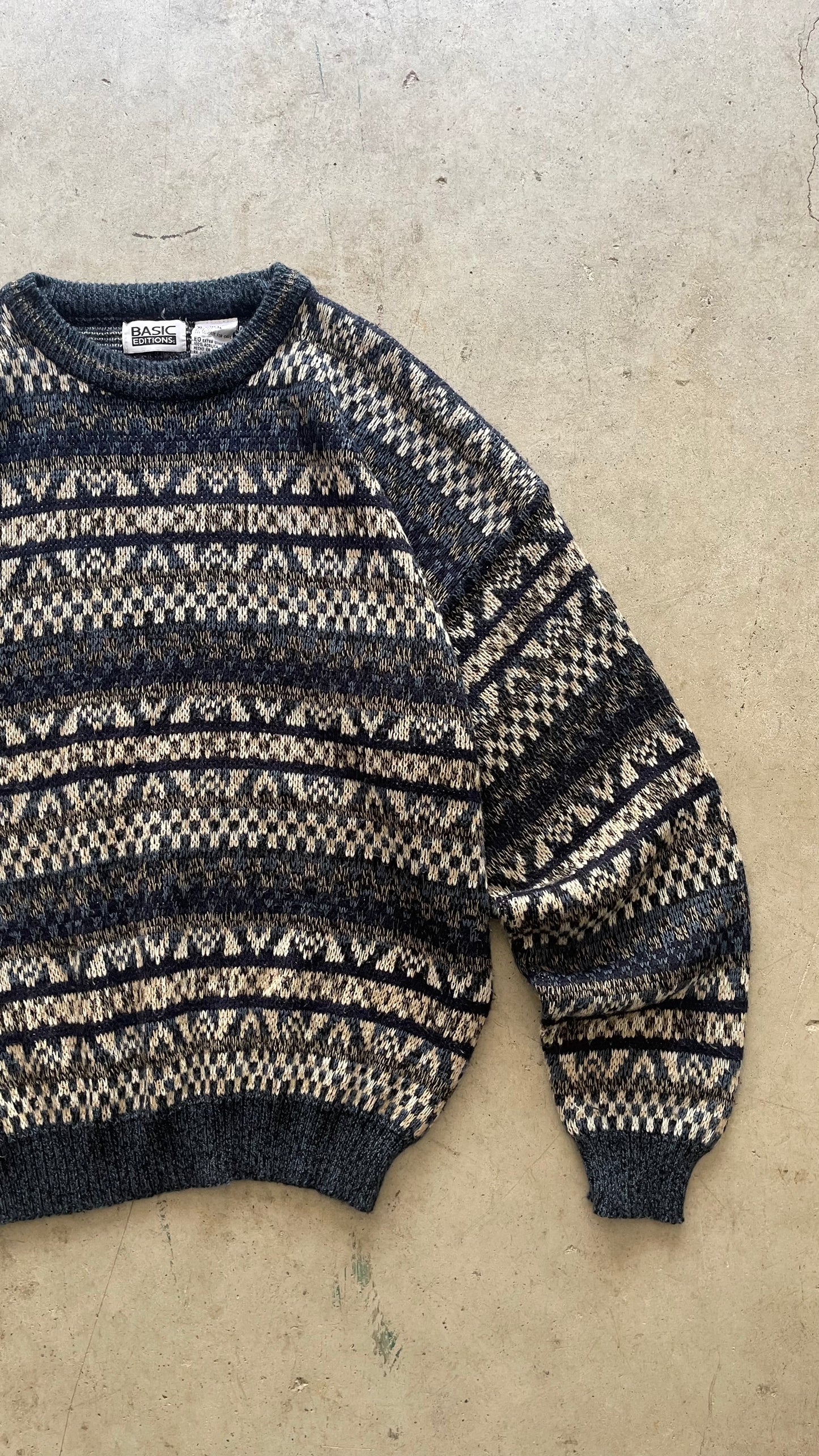 1990S PATTERNED SWEATER NAVY - XL