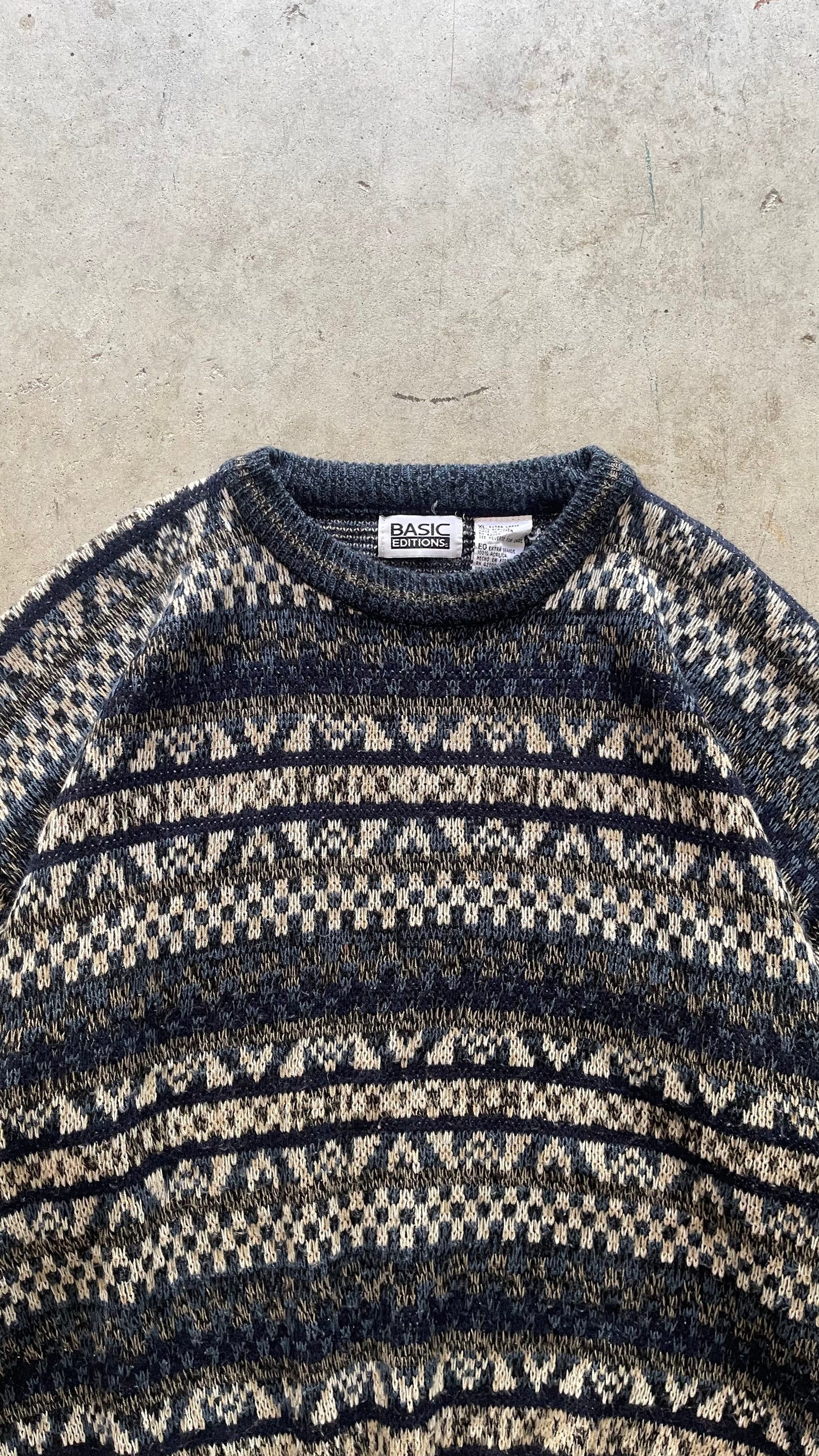 1990S PATTERNED SWEATER NAVY - XL