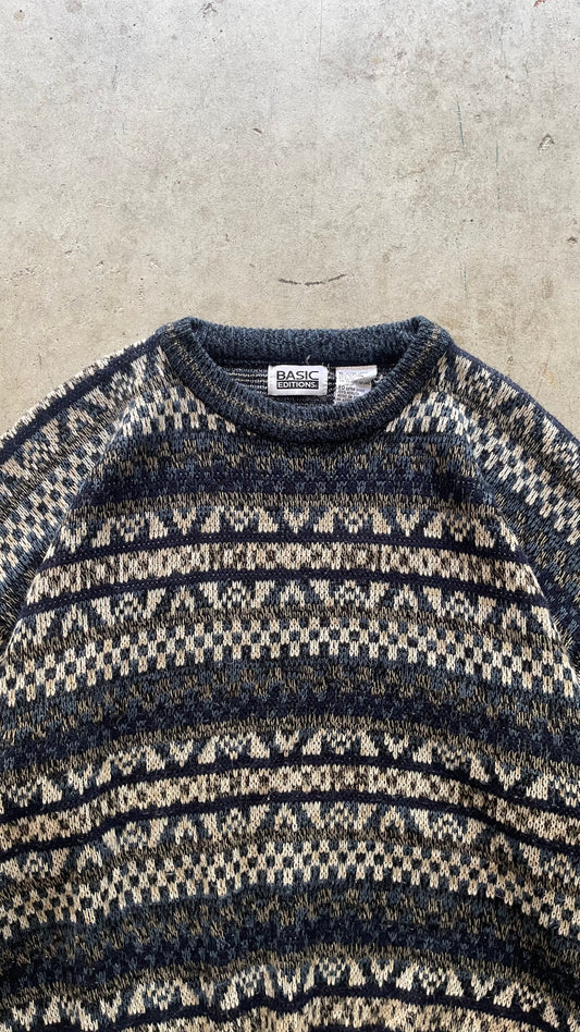 1990S PATTERNED SWEATER NAVY - XL