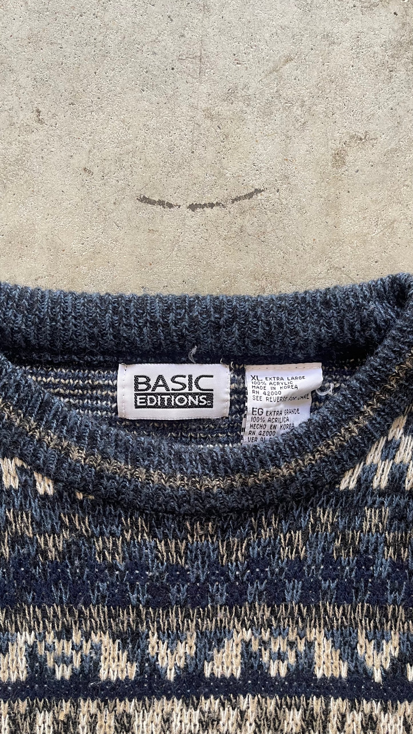 1990S PATTERNED SWEATER NAVY - XL
