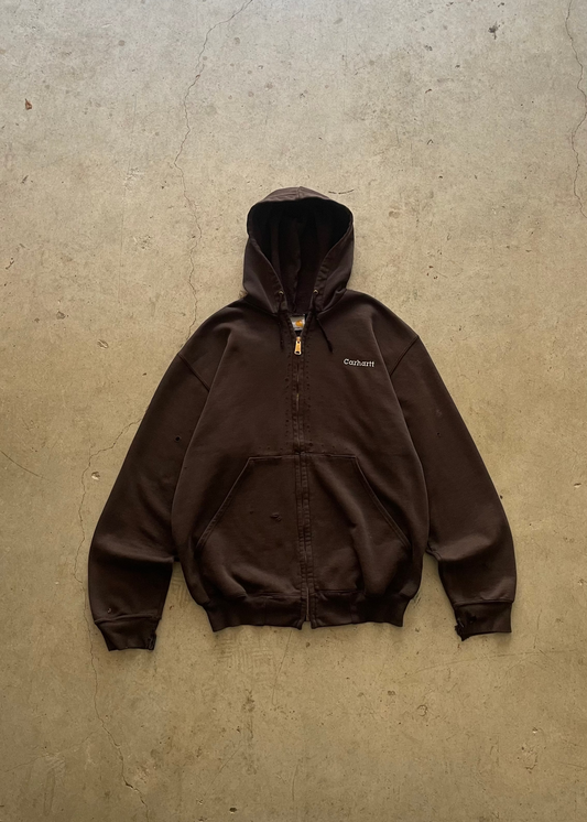 1990S FADED CARHARTT ZIP UP HOODIE BLACK - L
