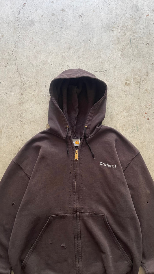 1990S FADED CARHARTT ZIP UP HOODIE BLACK - L