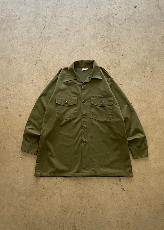1990S MILITARY BUTTON UP SHIRT OLIVE - L