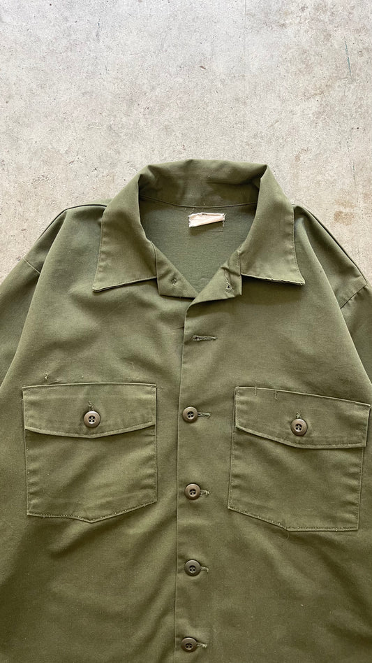 1990S MILITARY BUTTON UP SHIRT OLIVE - L