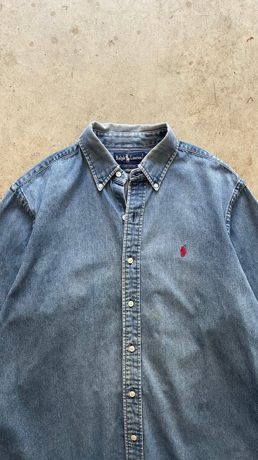 1990S "POLO RAPLH LAUREN" DENIM BUTTON UP - L