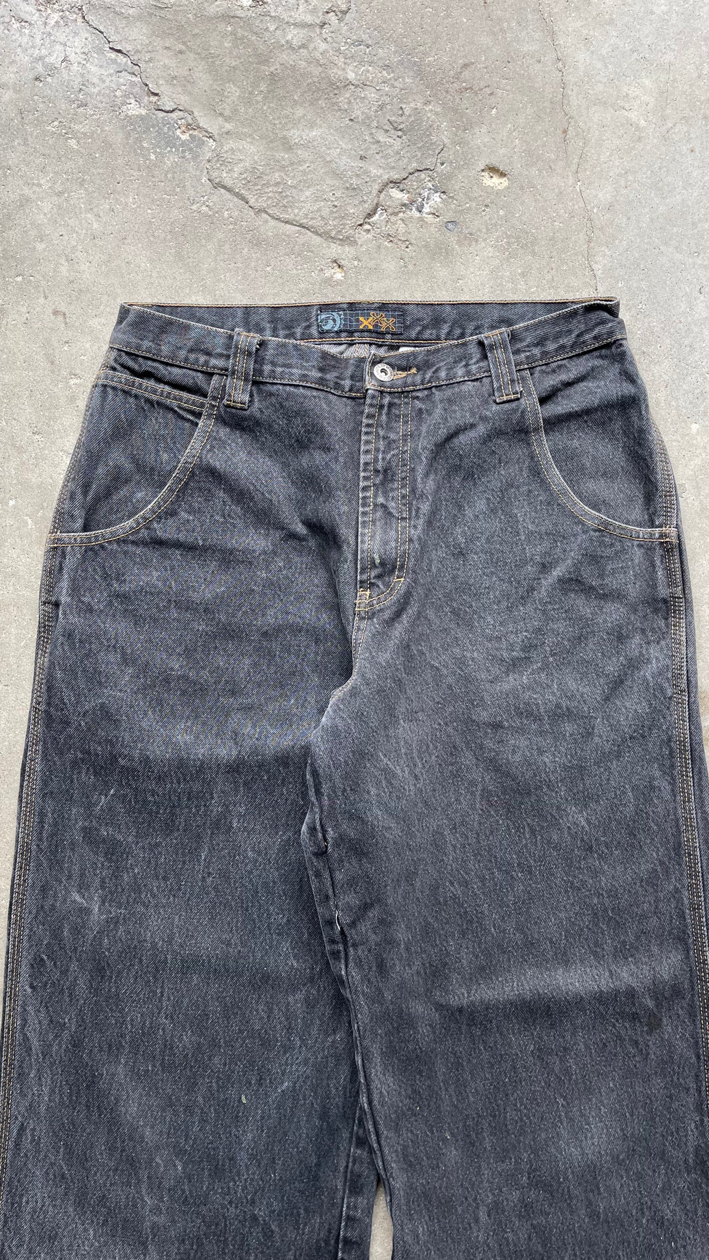 2000s Y2K FADED BLACK BAGGY DENIM JEANS - 32X33