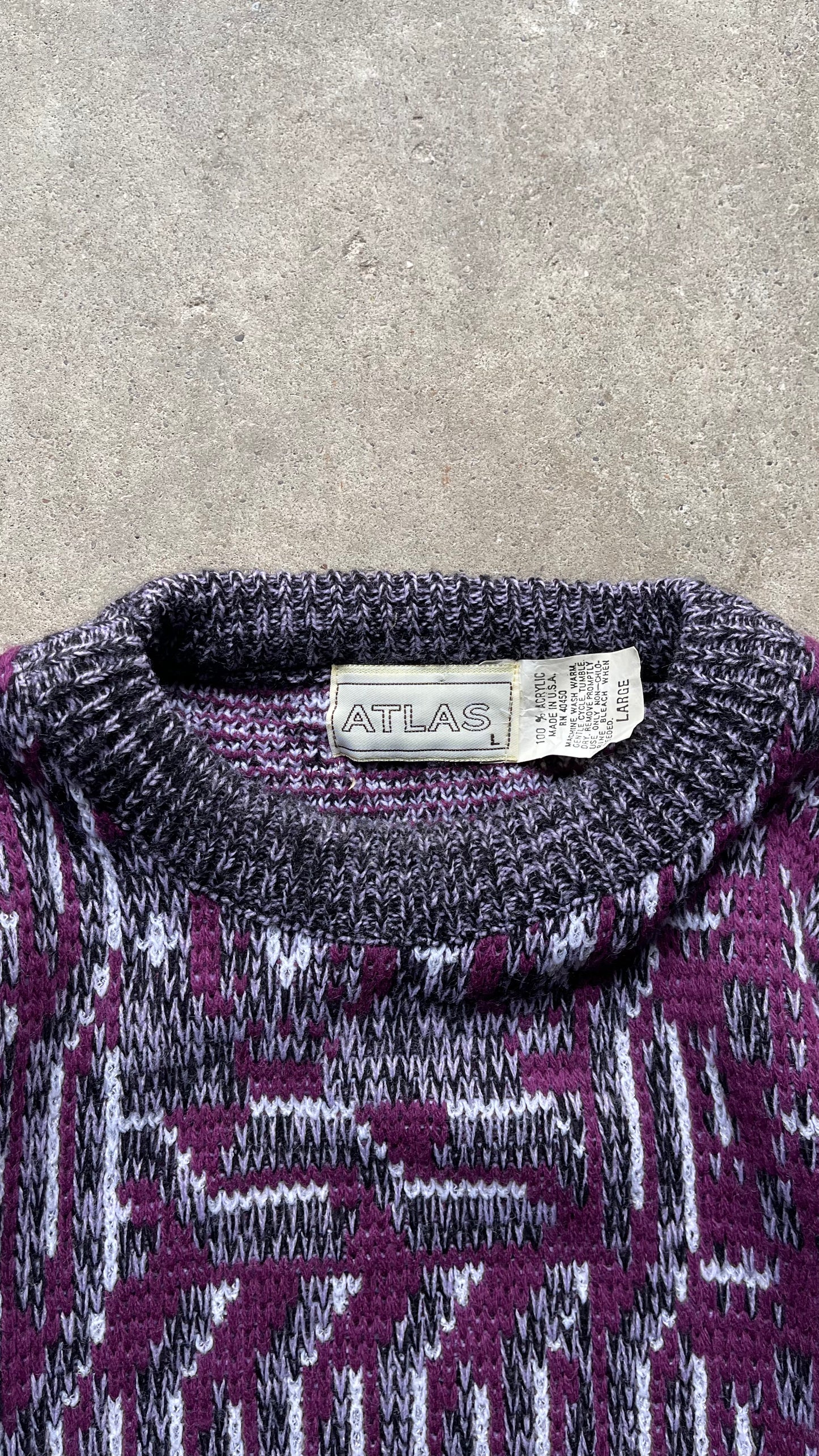 1990S ATLAS PATTERNED KNIT SWEATER PURPLE - L