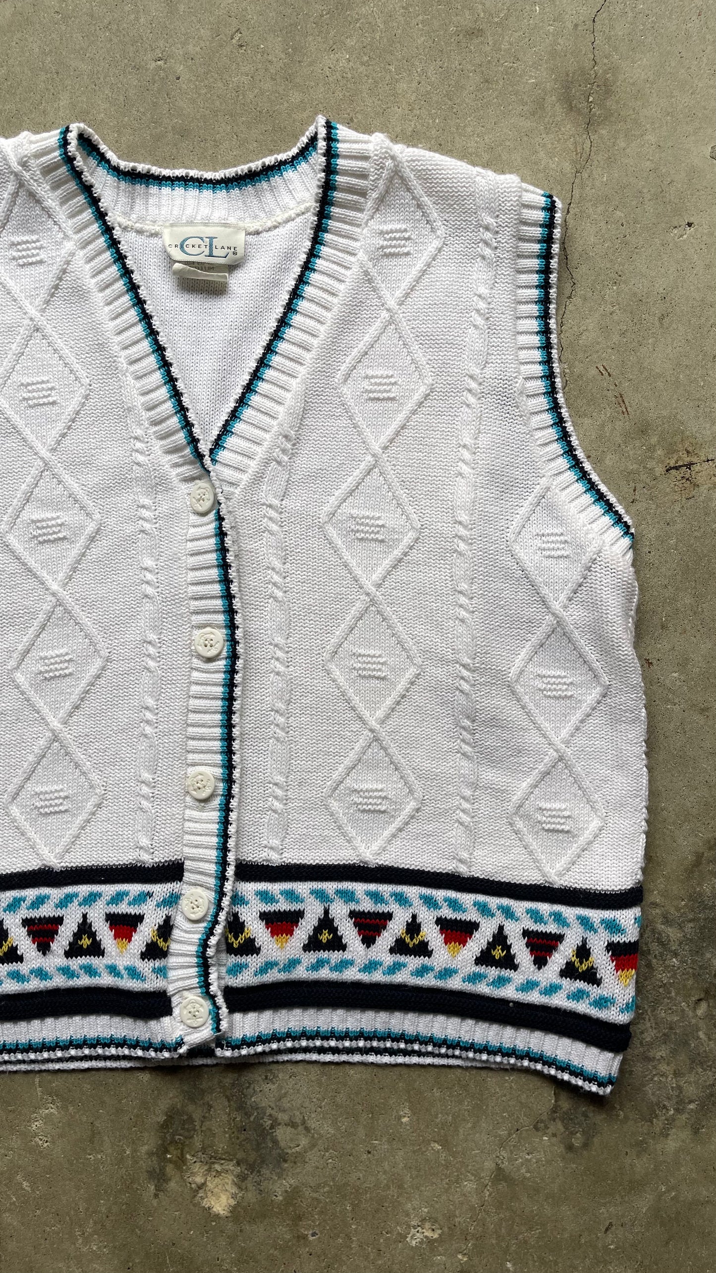 1990S CABLE KNIT VEST WHITE - M