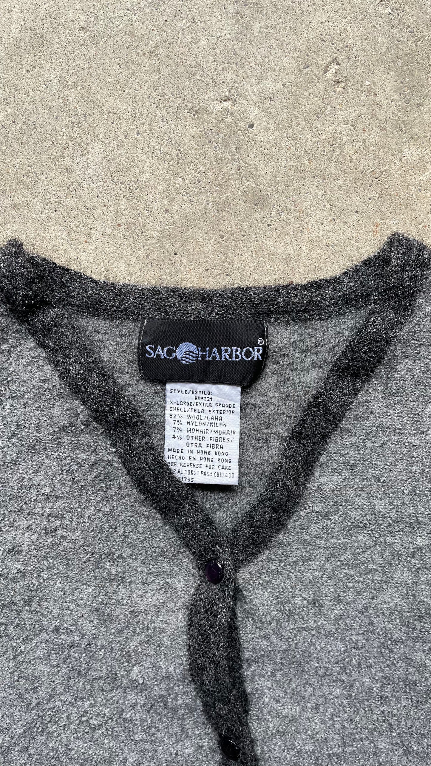 1990S WOOL FLOWER KNIT VEST GREY - XL