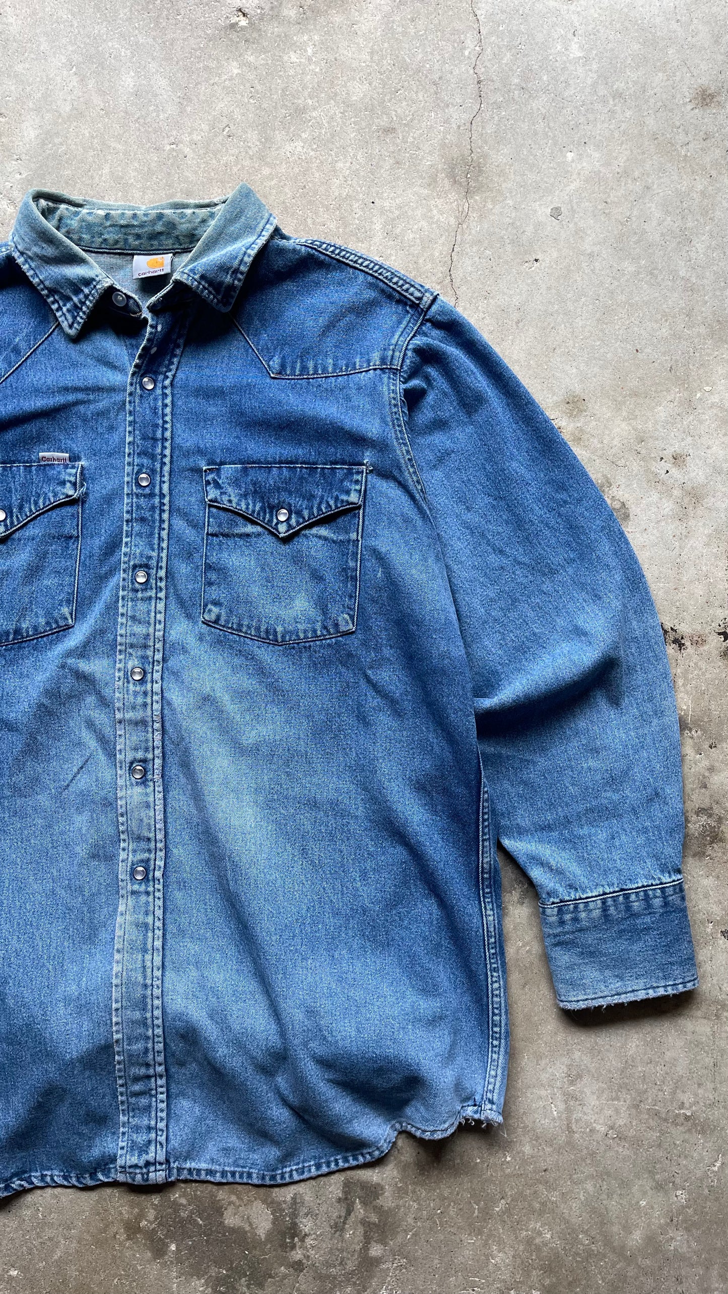 1990S CARHARTT DENIM BUTTON UP - L
