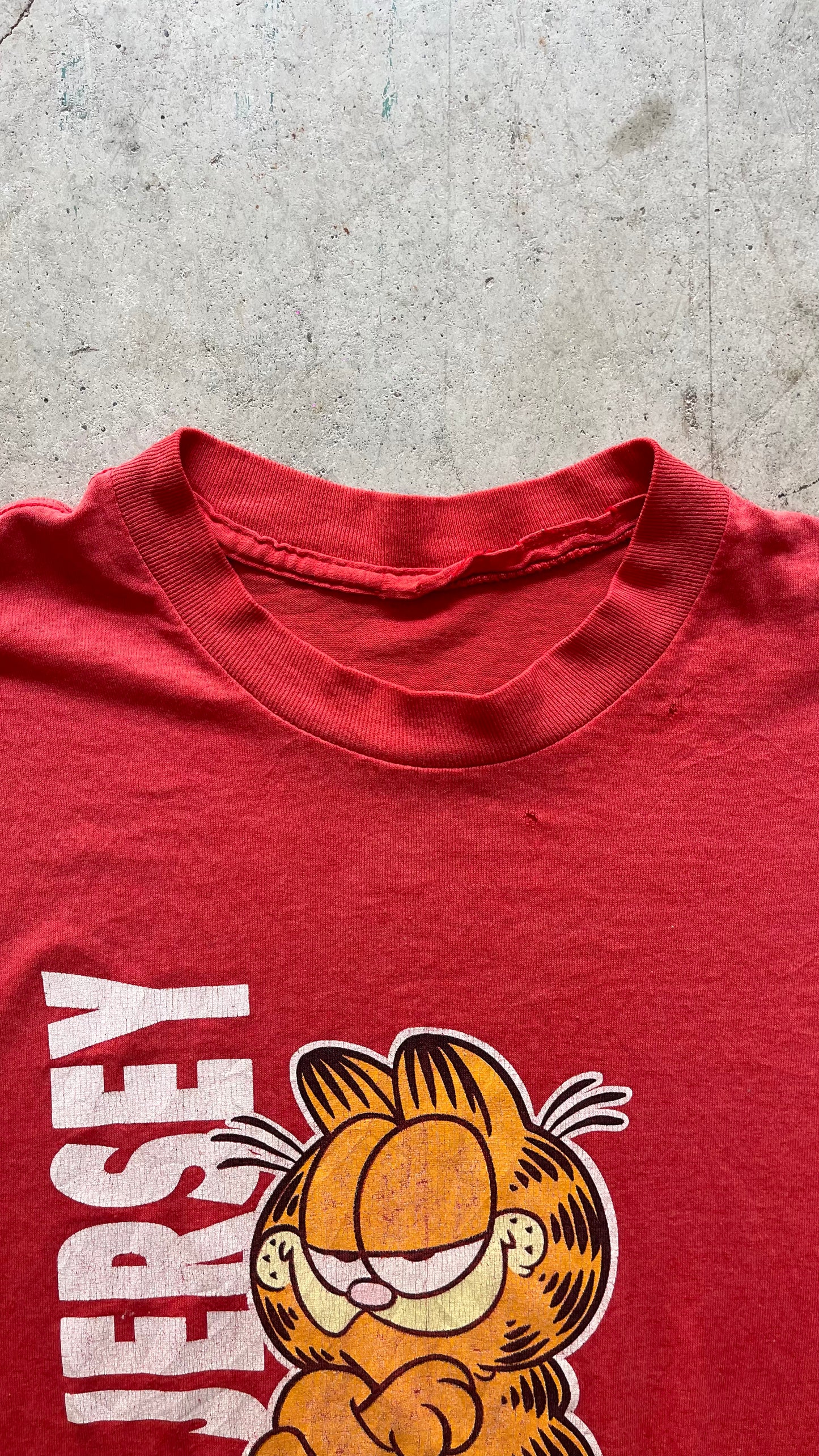1980S "NEW JERSEY GARFIELD" RED TEE - L